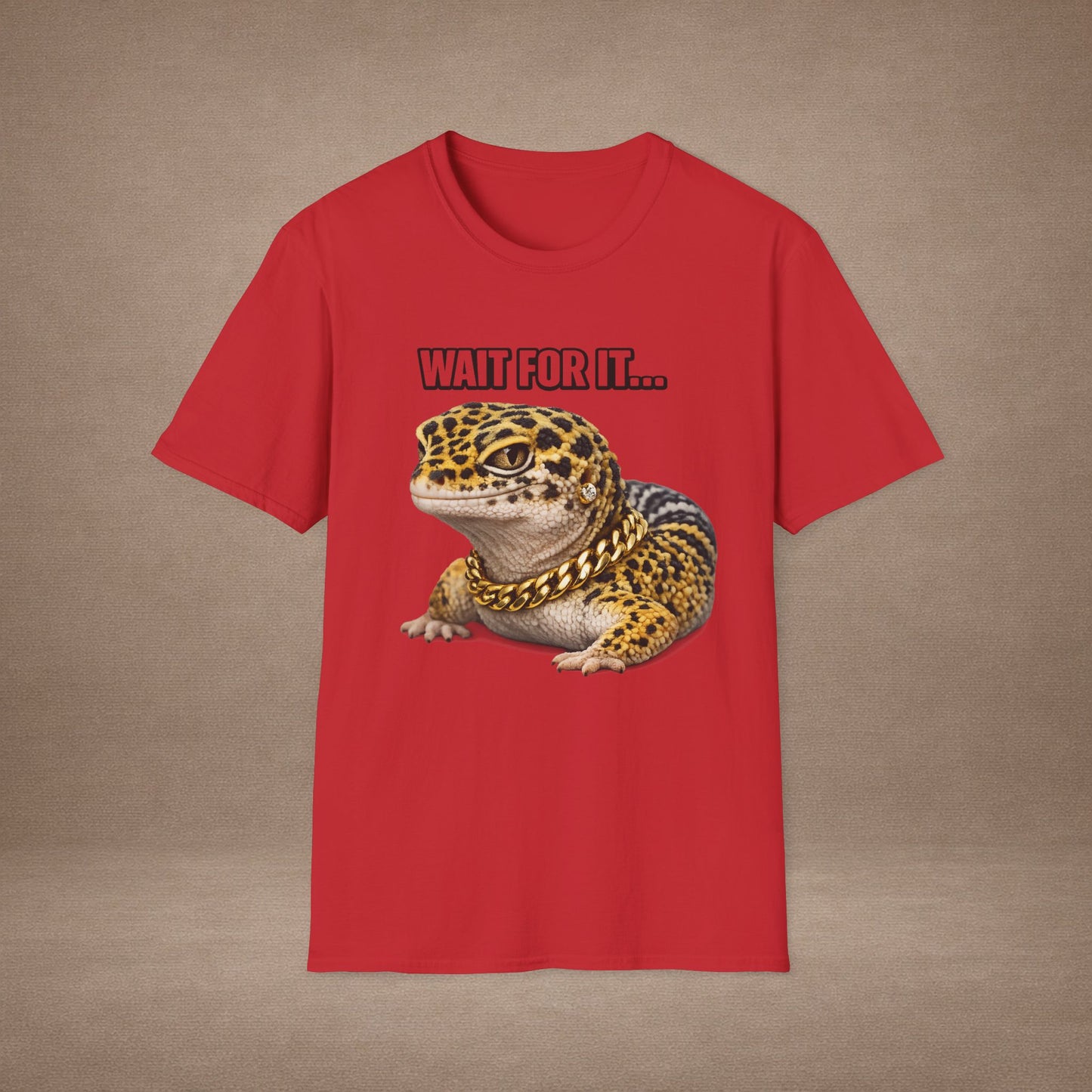 DESIGN #20 Wait For It… — Side-Eye Leopard Gecko Tee (Front & Back)- White Letters