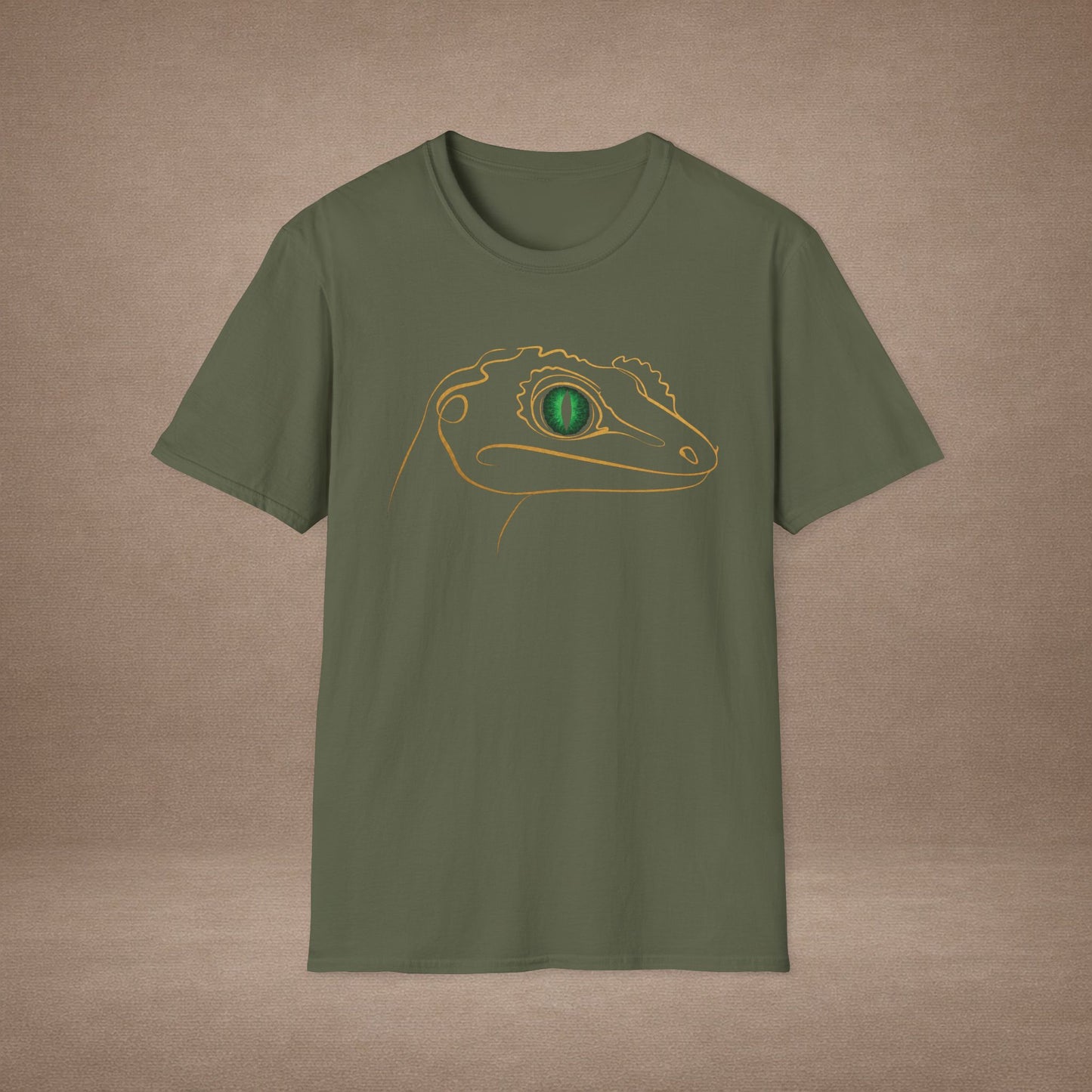 Emerald Gecko single-line art with emerald green gem eye — Gold Gecko Co. Line & Gold collection (Dark)
