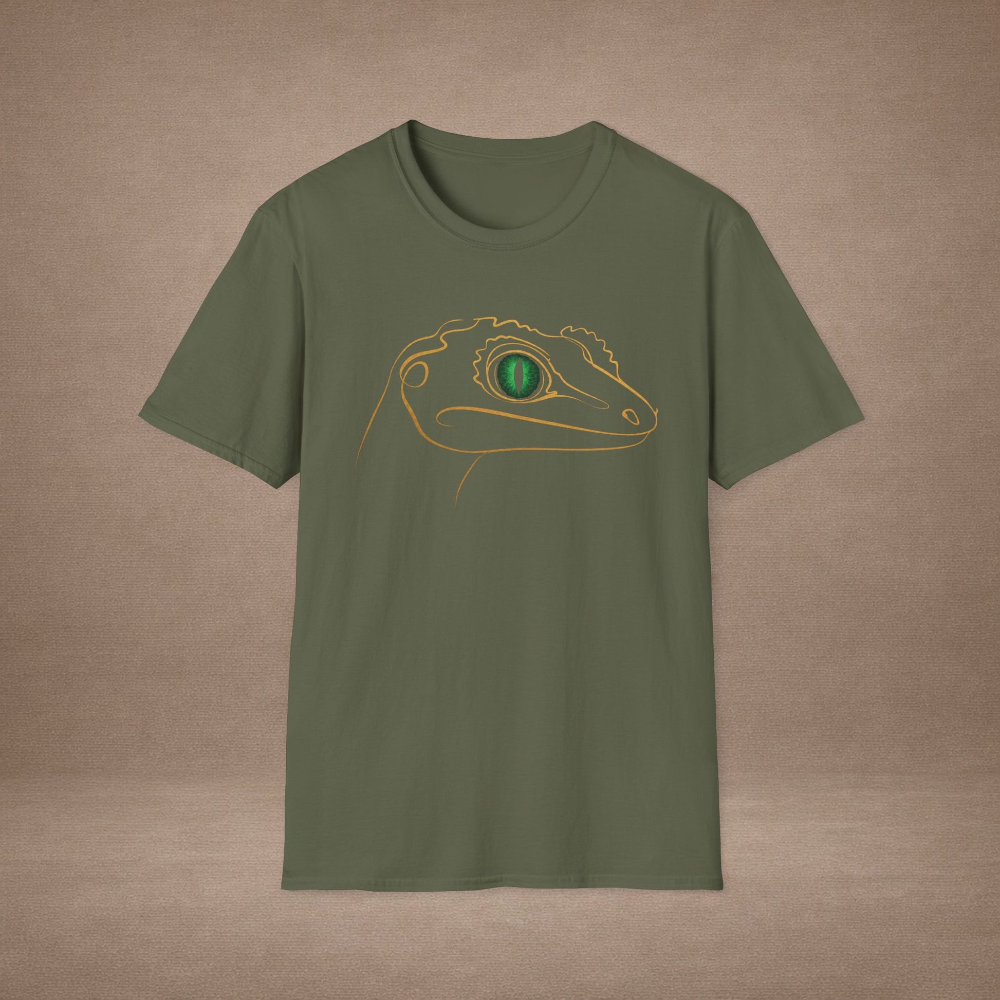 Emerald Gecko single-line art with emerald green gem eye — Gold Gecko Co. Line & Gold collection (Dark)