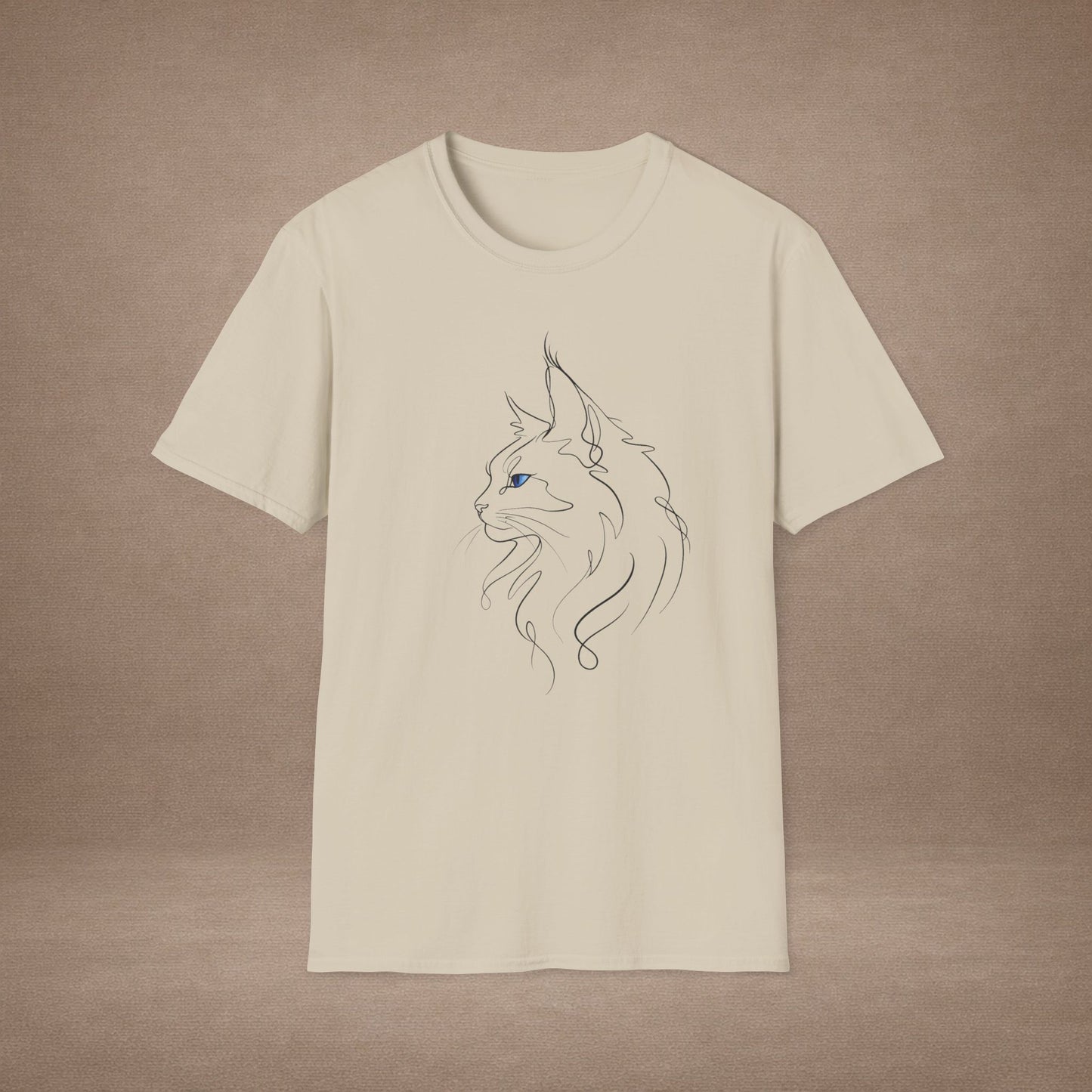 Sapphire Maine Coon single-line art with sapphire blue gem eye — Gold Gecko Co. Line & Gold collection (Light)