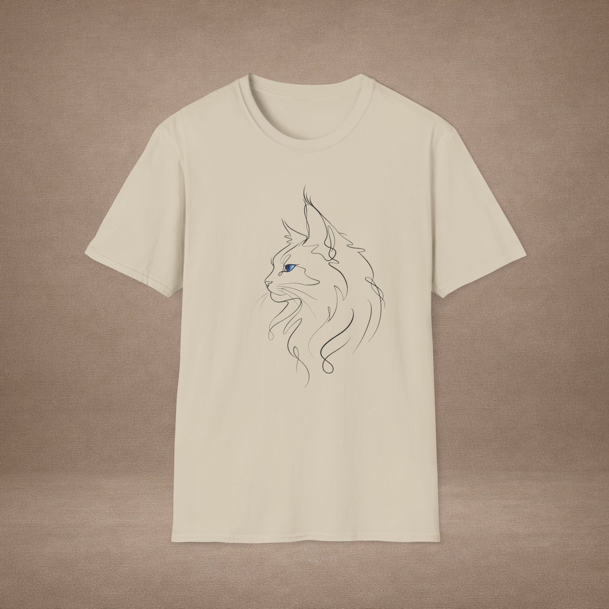 Sapphire Maine Coon single-line art with sapphire blue gem eye — Gold Gecko Co. Line & Gold collection (Light)