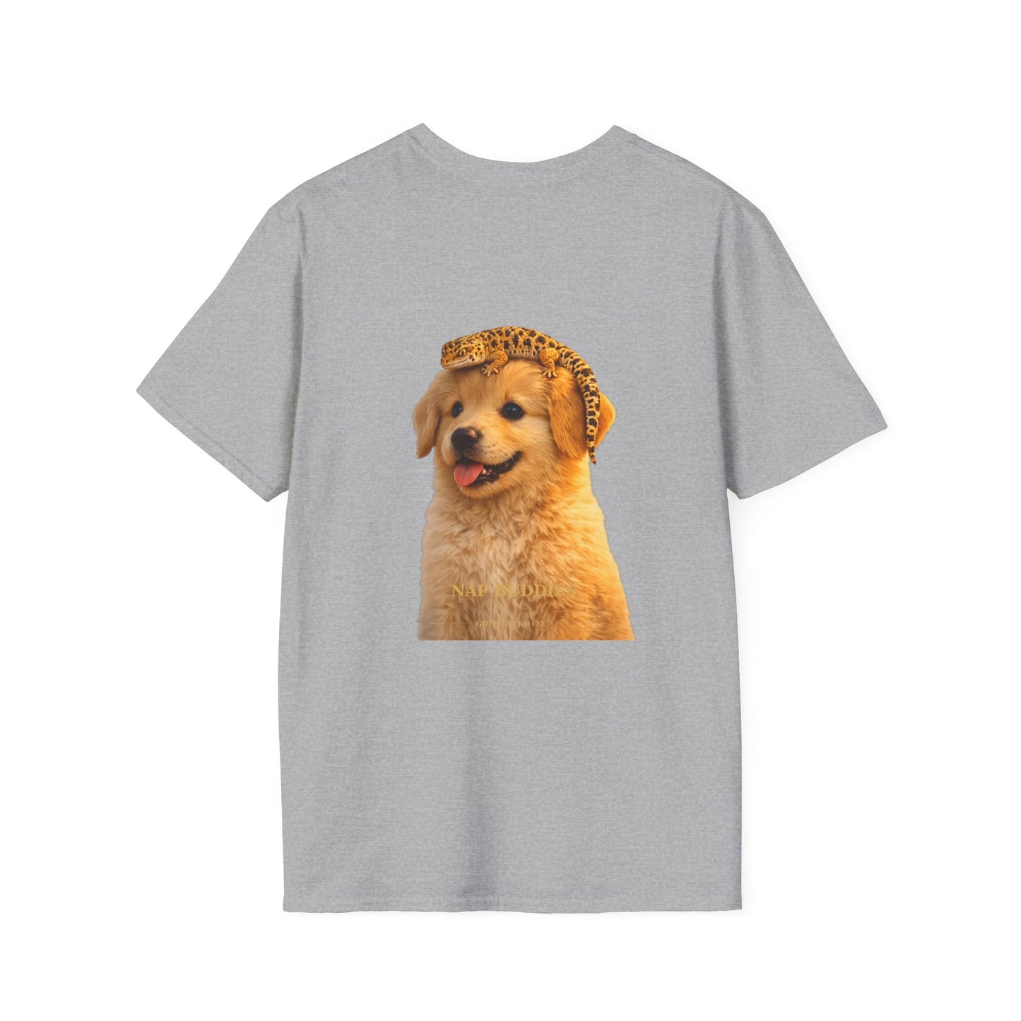 Golden Retriever — Nap Buddies — cinematic photoreal portraits of beloved dog breeds paired w. Gold Gecko Co. Puppies & Geckos collection.
