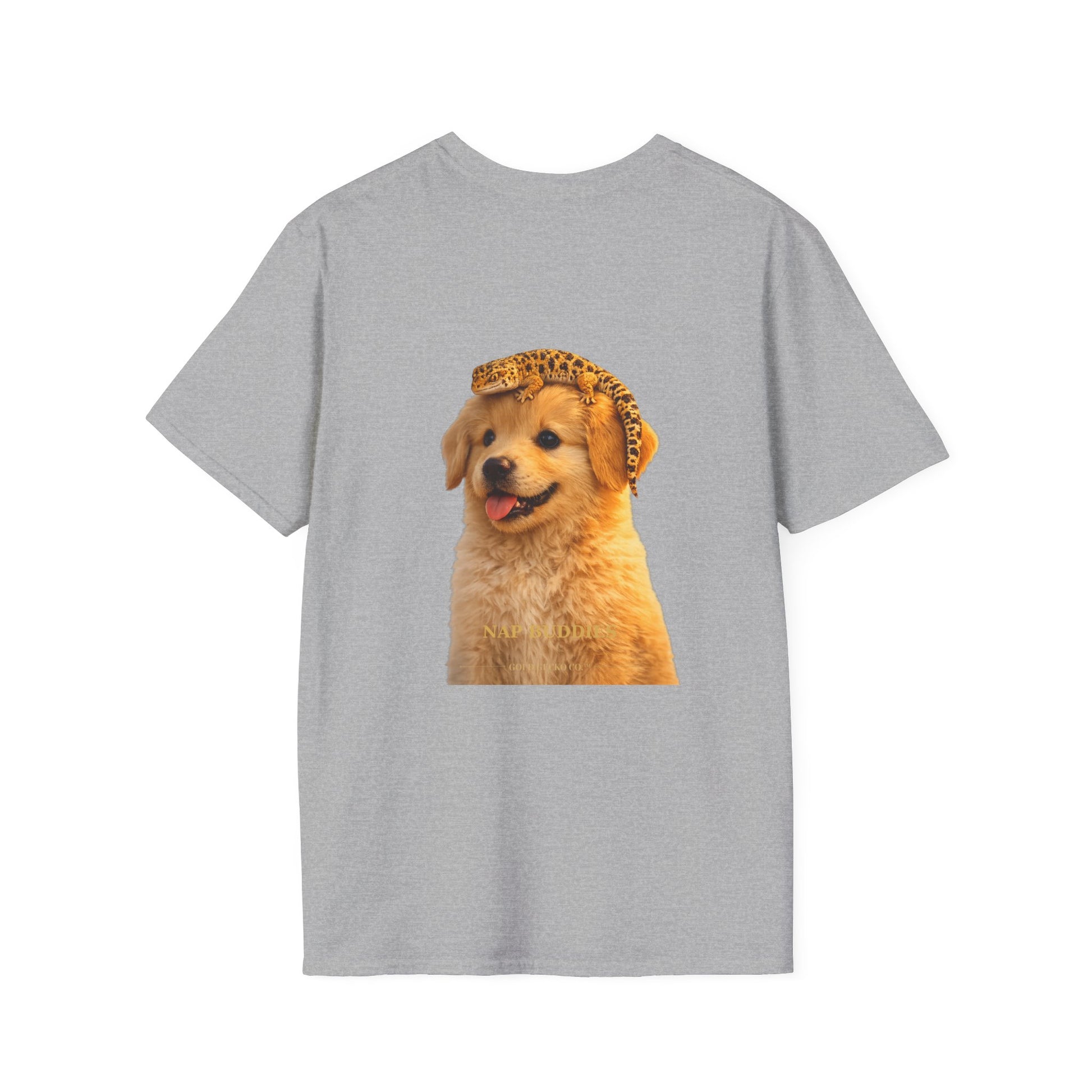 Golden Retriever — Nap Buddies — cinematic photoreal portraits of beloved dog breeds paired w. Gold Gecko Co. Puppies & Geckos collection.
