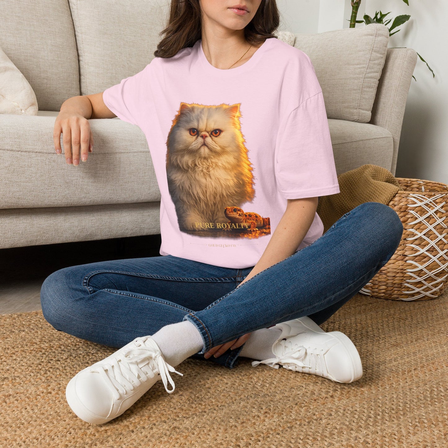 Persian — Pure Royalty — photoreal cat breed portraits paired with tiny gecko compani. Gold Gecko Co. Cats & Geckos collection.