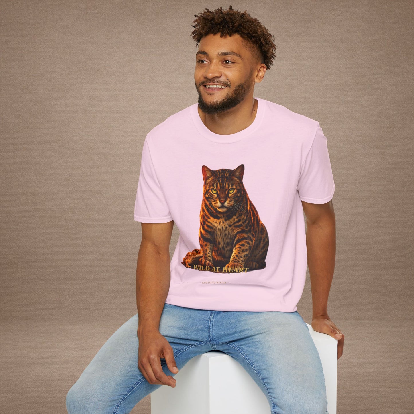 Bengal — Wild At Heart — photoreal cat breed portraits paired with tiny gecko compani. Gold Gecko Co. Cats & Geckos collection.