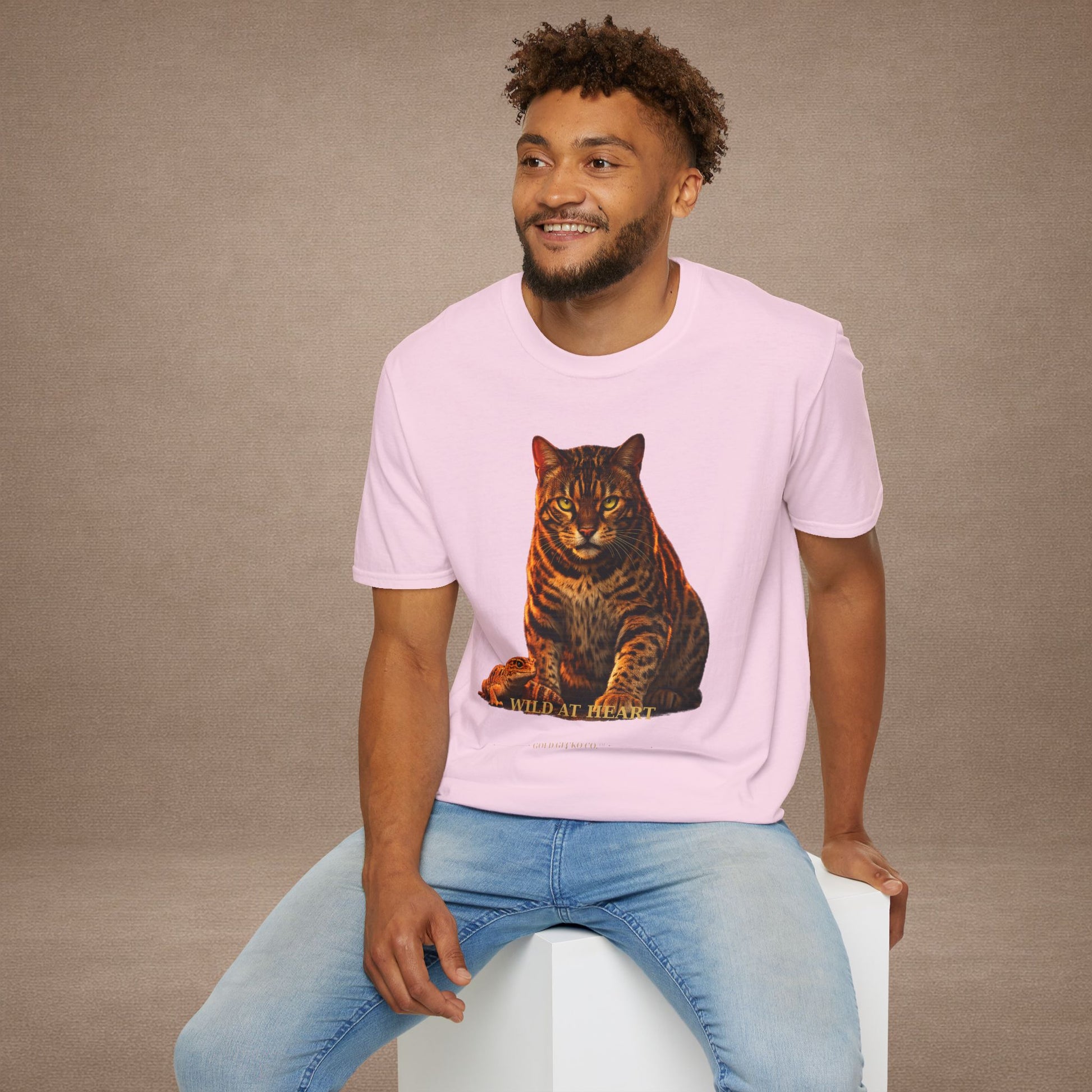 Bengal — Wild At Heart — photoreal cat breed portraits paired with tiny gecko compani. Gold Gecko Co. Cats & Geckos collection.