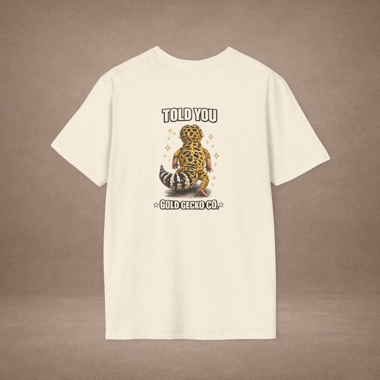 DESIGN #21 Wait For It… — Lounging Leopard Gecko Tee (Front & Back)