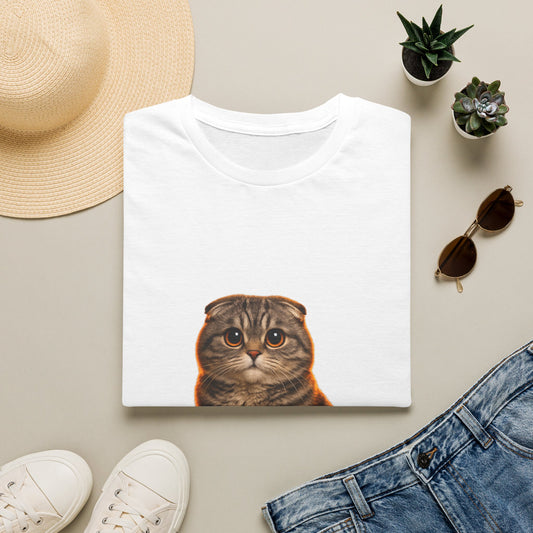 Scottish Fold — Ears For Days — photoreal cat breed portraits paired with tiny gecko compani. Gold Gecko Co. Cats & Geckos collection.