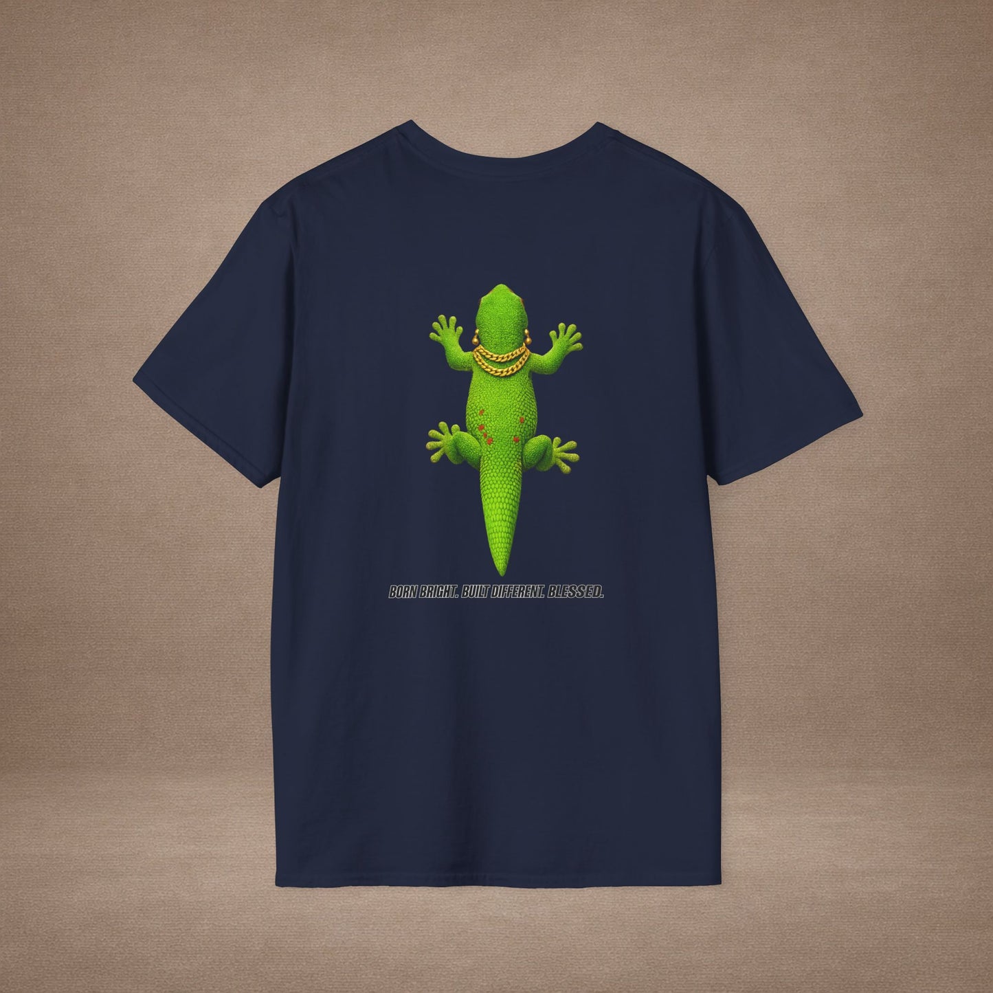 DESIGN #2-1 Royalty Clings Differently — Day Gecko Tee - (Black Letters)