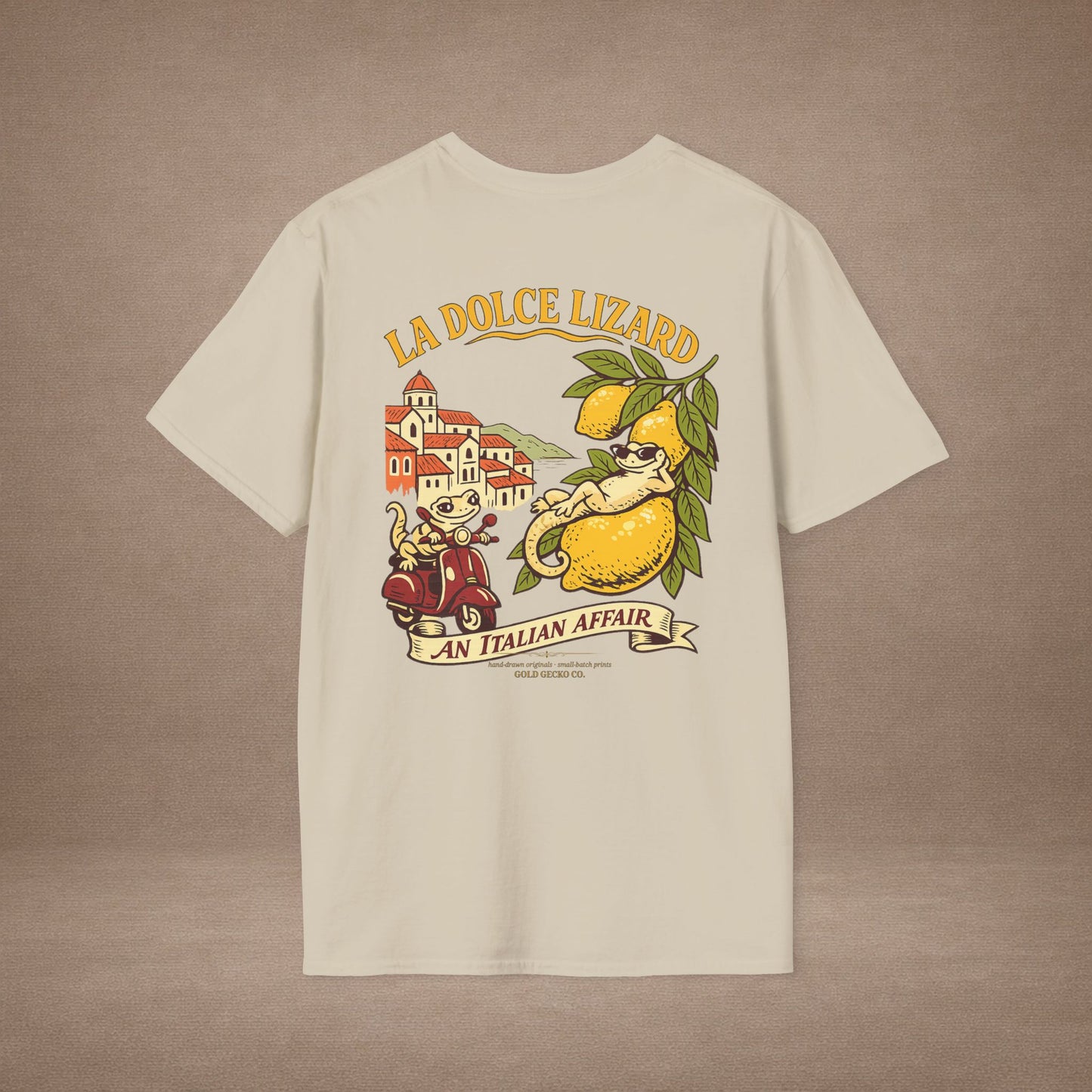 La Dolce Lizard Amalfi lemons Italian graphic t-shirt — Gold Gecko Co.
