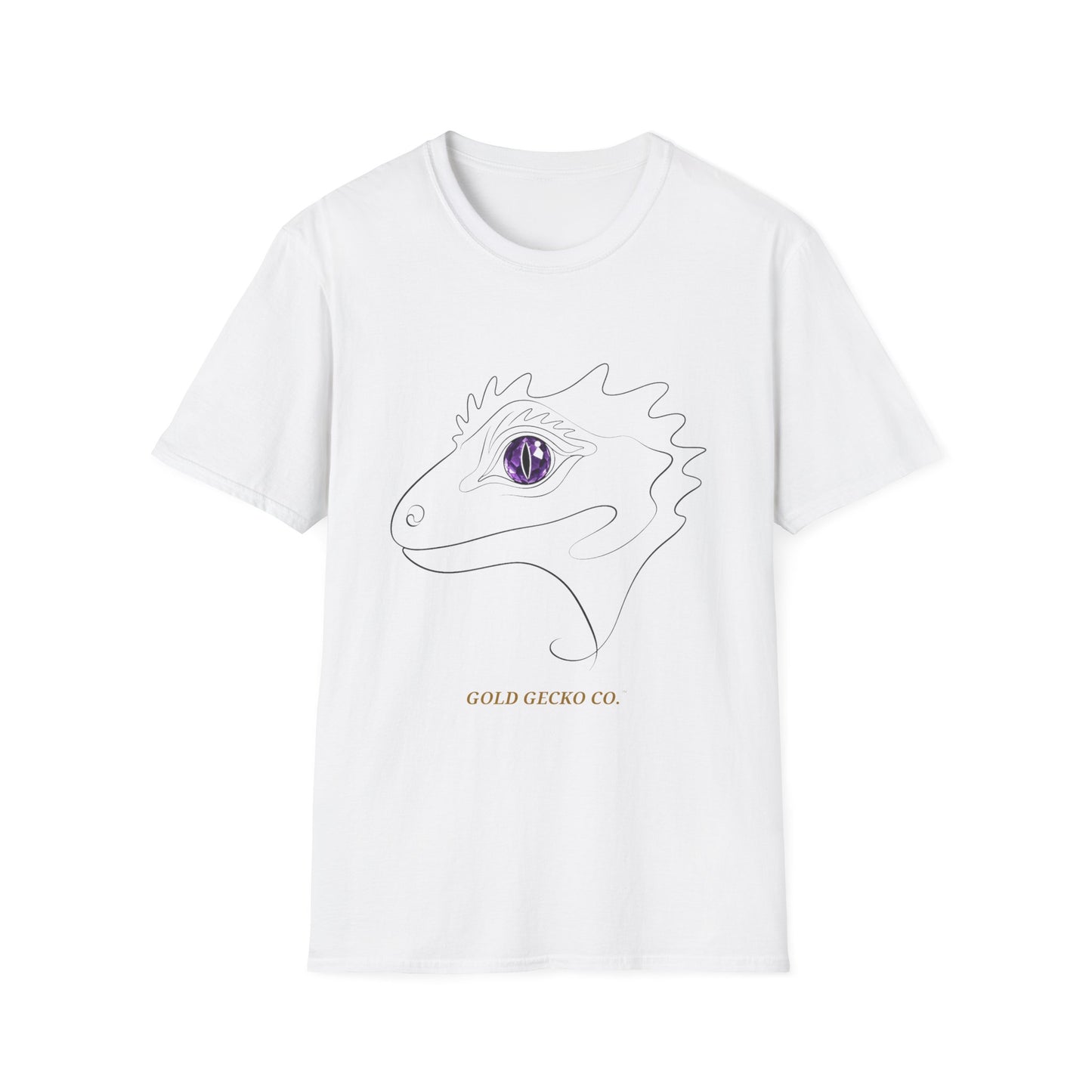 Amethyst Crested Gecko single-line art with amethyst purple gem eye — Gold Gecko Co. Line & Gold collection (Light)