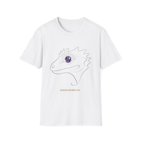 Amethyst Crested Gecko single-line art with amethyst purple gem eye — Gold Gecko Co. Line & Gold collection (Light)