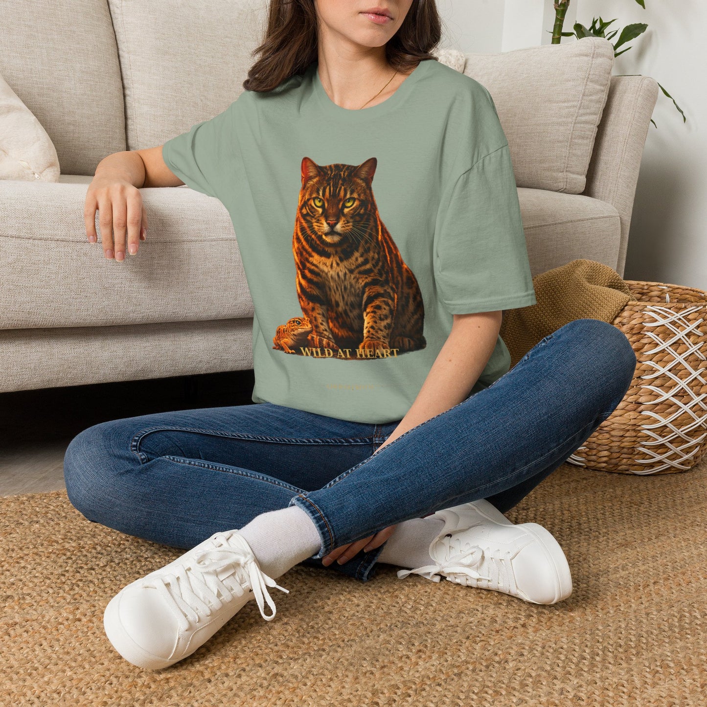 Bengal — Wild At Heart — photoreal cat breed portraits paired with tiny gecko compani. Gold Gecko Co. Cats & Geckos collection.