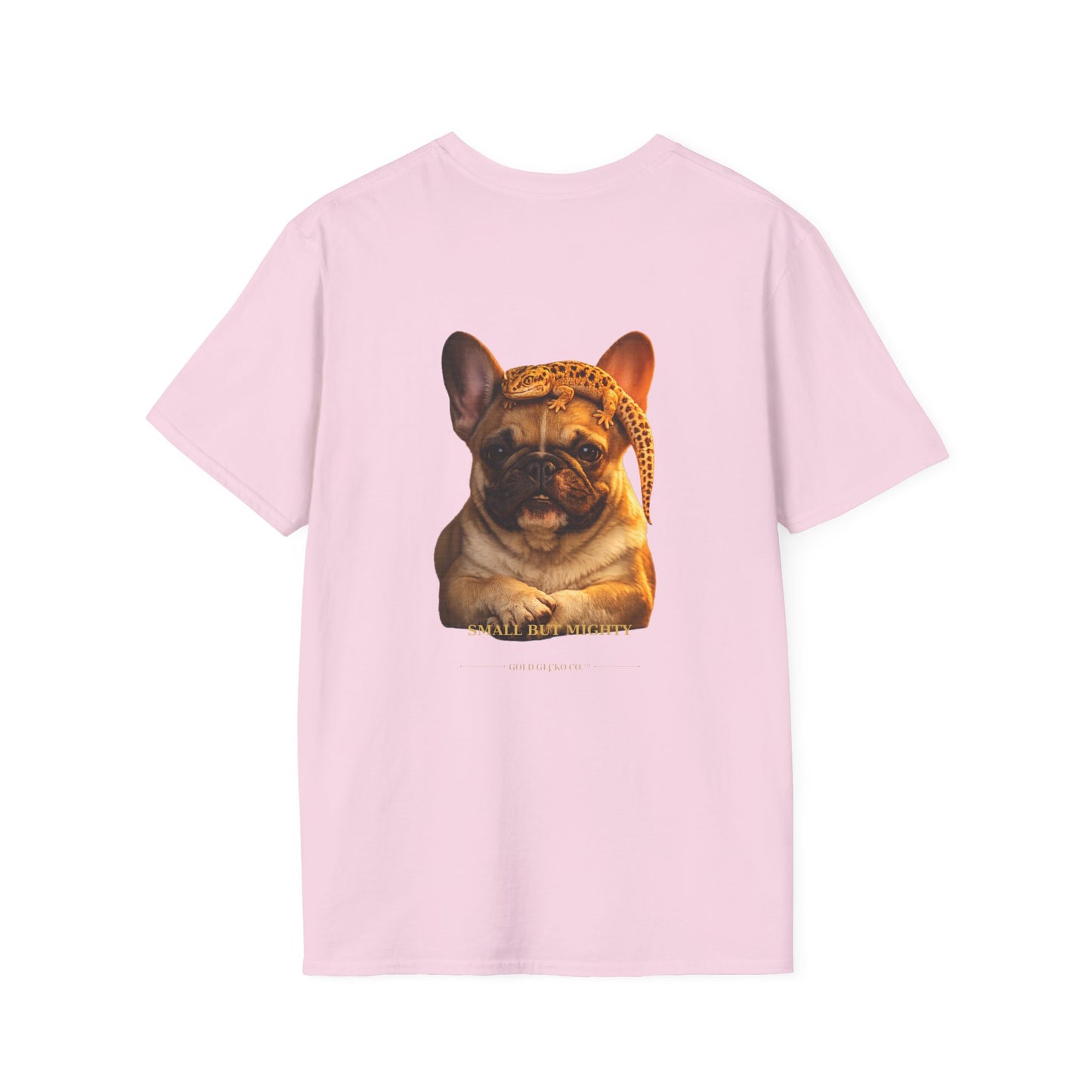 French Bulldog — Small But Mighty — cinematic photoreal portraits of beloved dog breeds paired w. Gold Gecko Co. Puppies & Geckos collection.