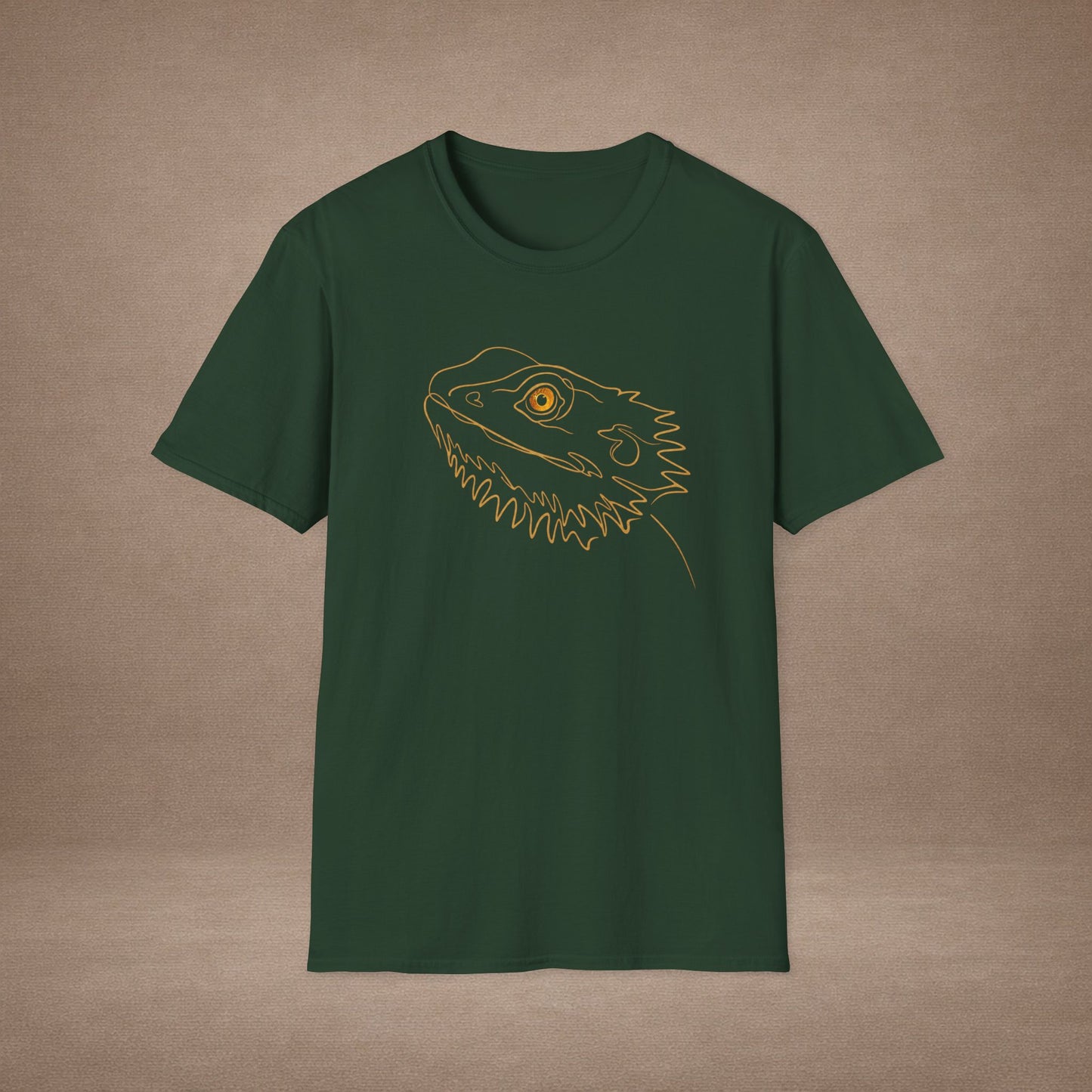 Amber Bearded Dragon single-line art with amber gold gem eye — Gold Gecko Co. Line & Gold collection (Dark)