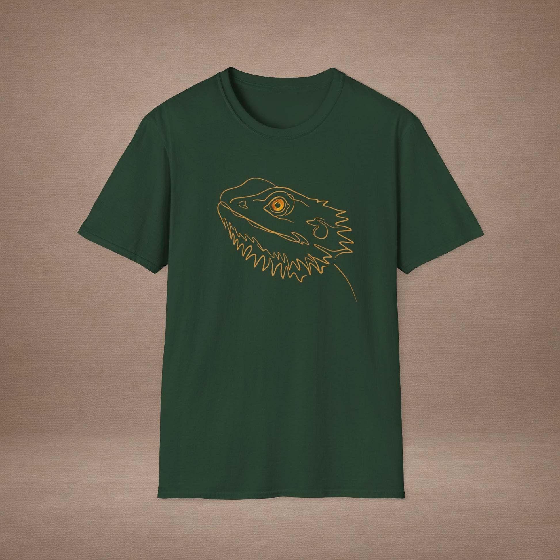 Amber Bearded Dragon single-line art with amber gold gem eye — Gold Gecko Co. Line & Gold collection (Dark)