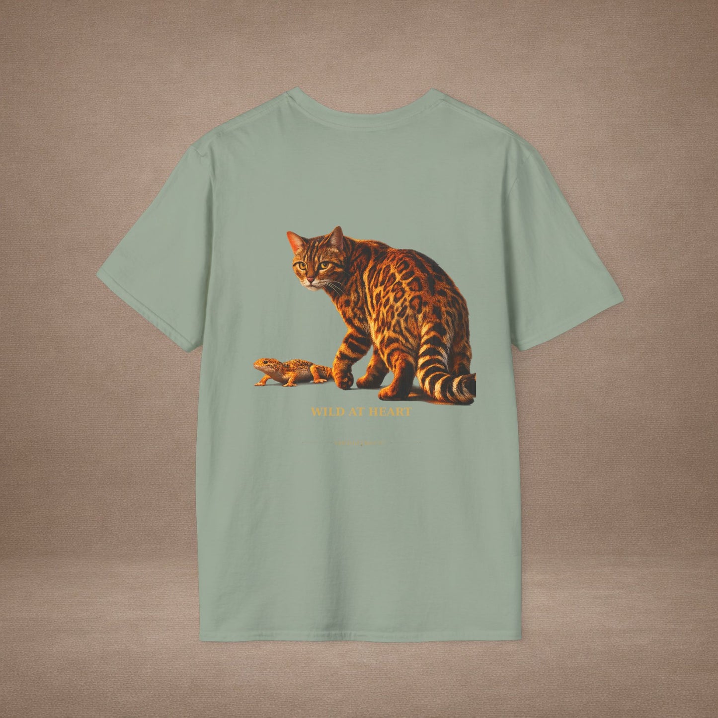 Bengal — Wild At Heart — photoreal cat breed portraits paired with tiny gecko compani. Gold Gecko Co. Cats & Geckos collection.
