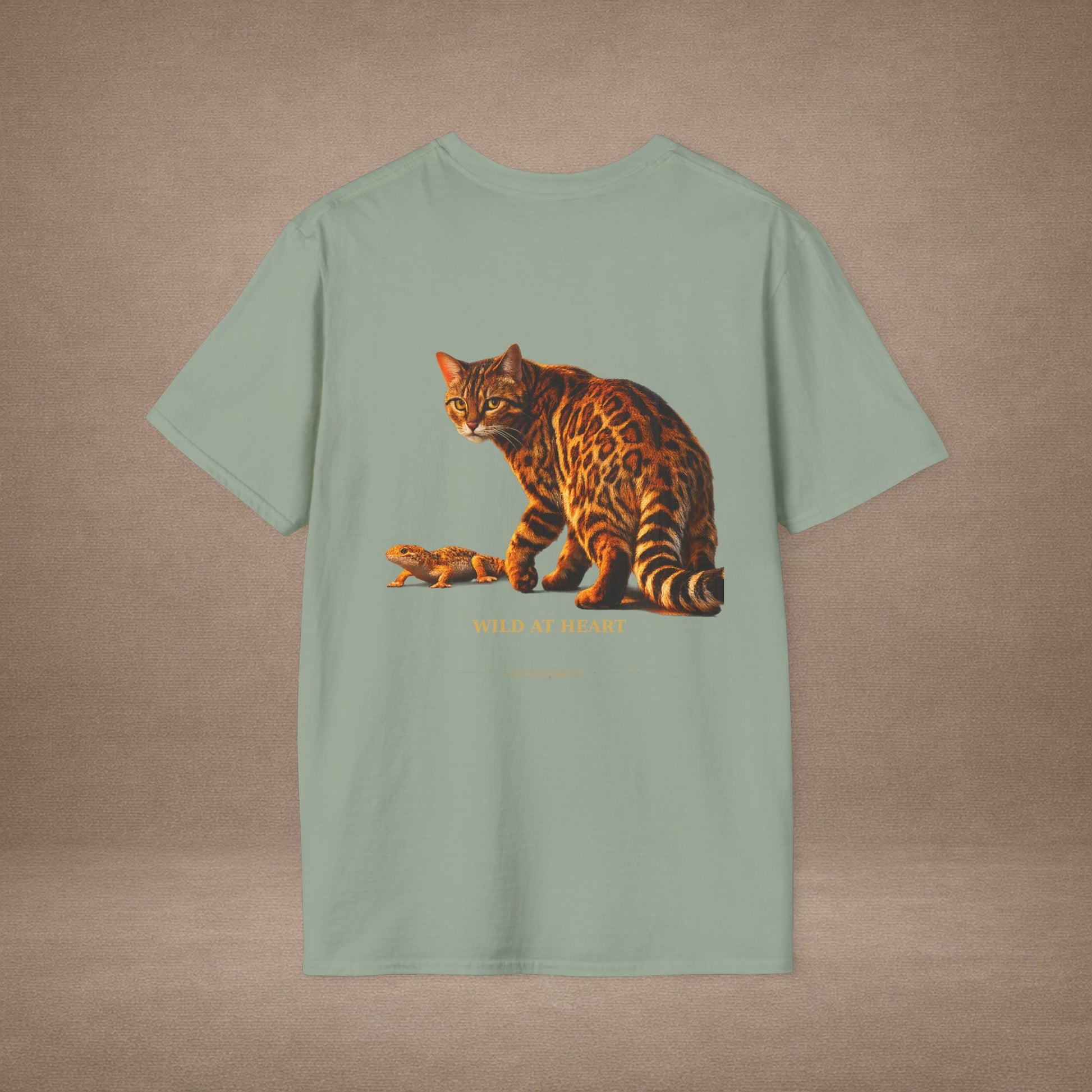 Bengal — Wild At Heart — photoreal cat breed portraits paired with tiny gecko compani. Gold Gecko Co. Cats & Geckos collection.
