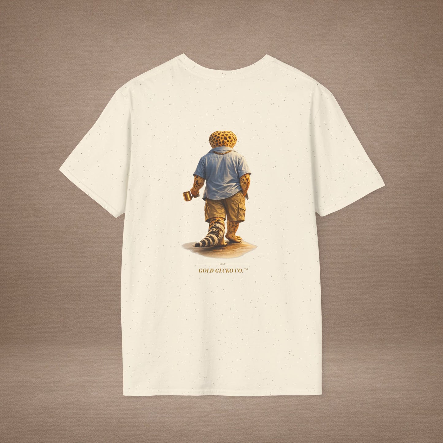 Design #03-2-2 - Coffee Dad (Leopard - Powder Blue Shirt, Gold Mug, Grass)