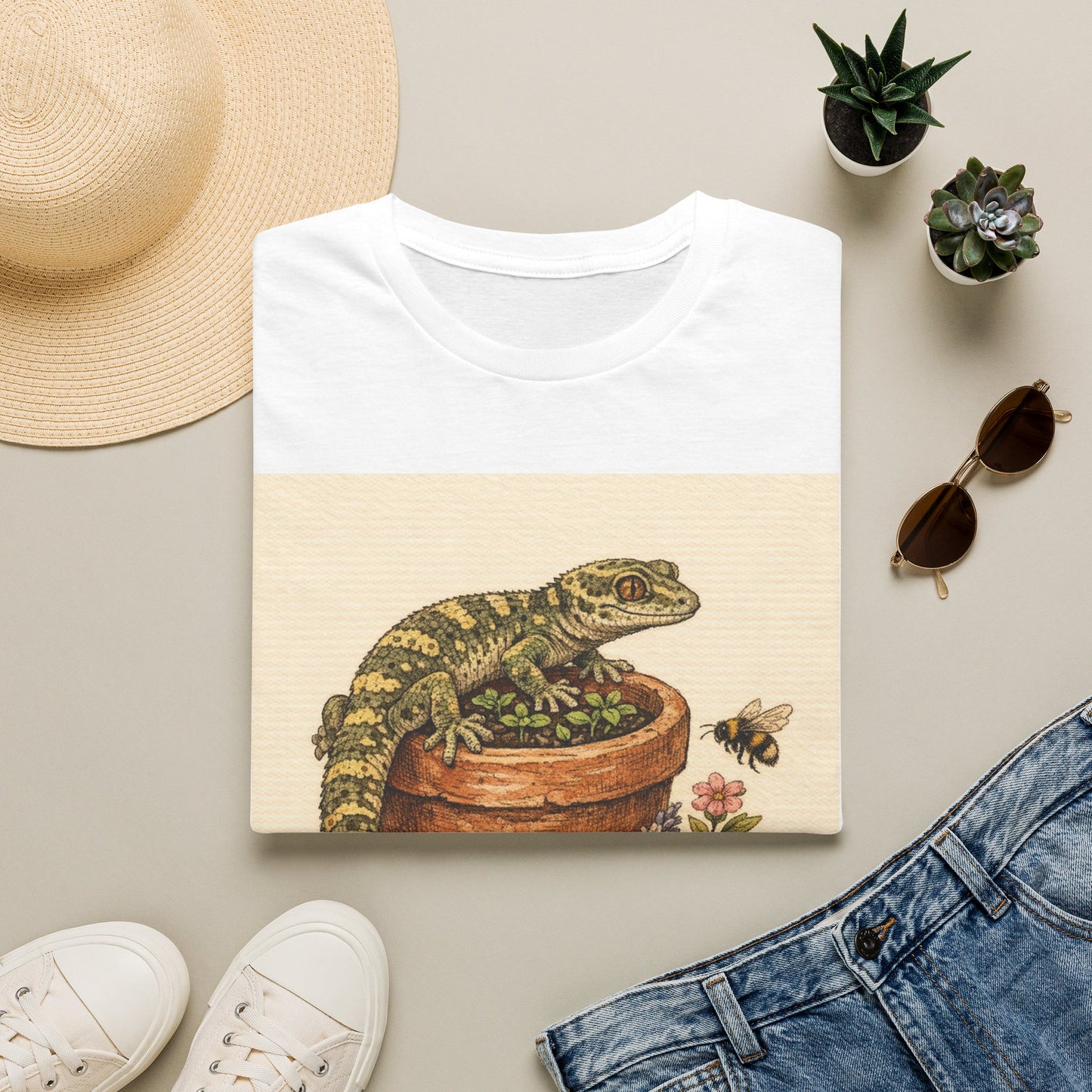 Cottage Windowsill cottagecore gecko t-shirt · Garden Gecko · Gold Gecko Co.