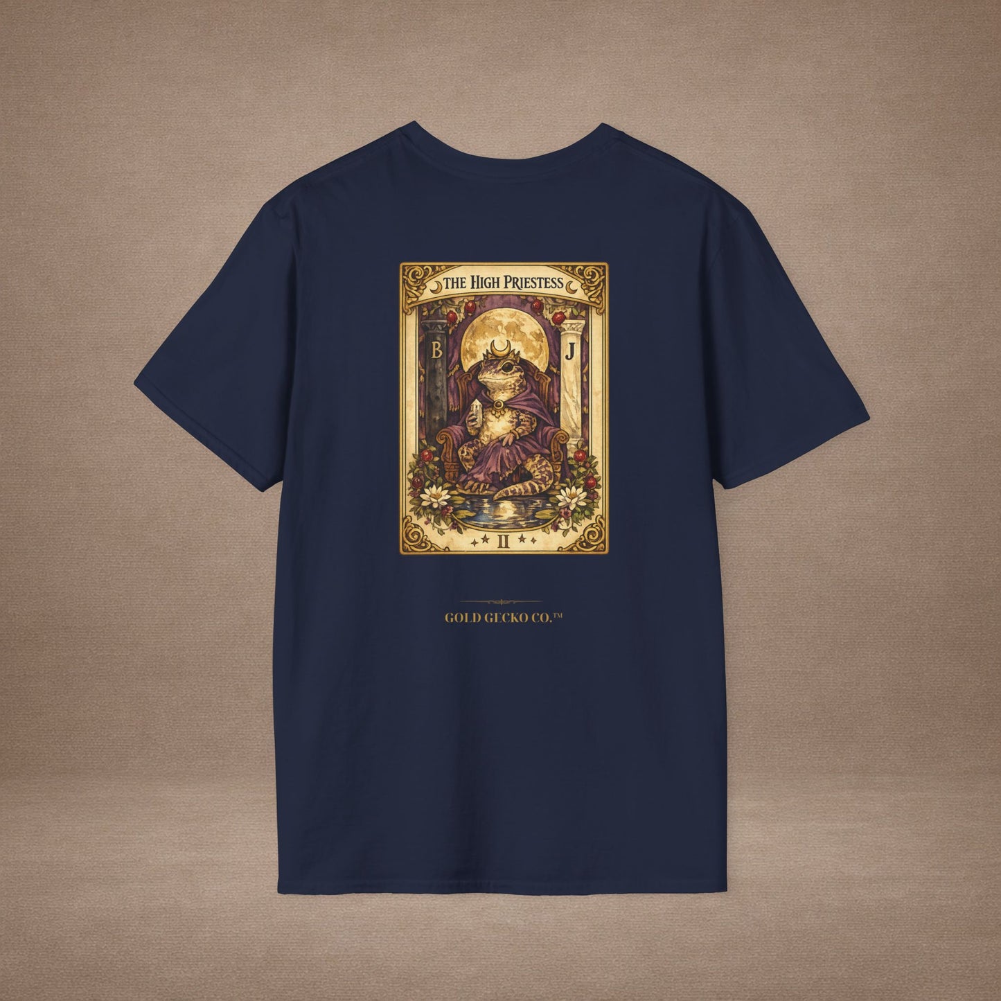The High Priestess gecko tarot t-shirt · Moon Phase Coven · Gold Gecko Co.