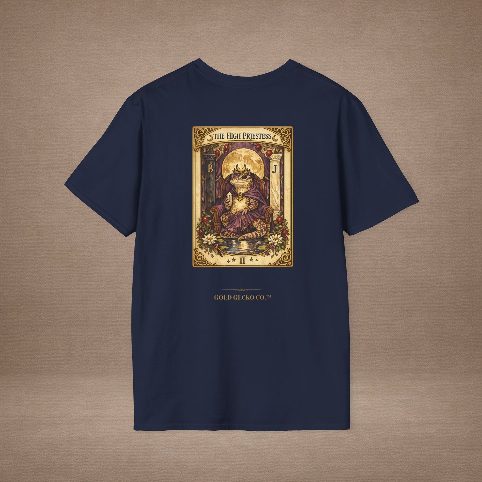 The High Priestess gecko tarot t-shirt · Moon Phase Coven · Gold Gecko Co.