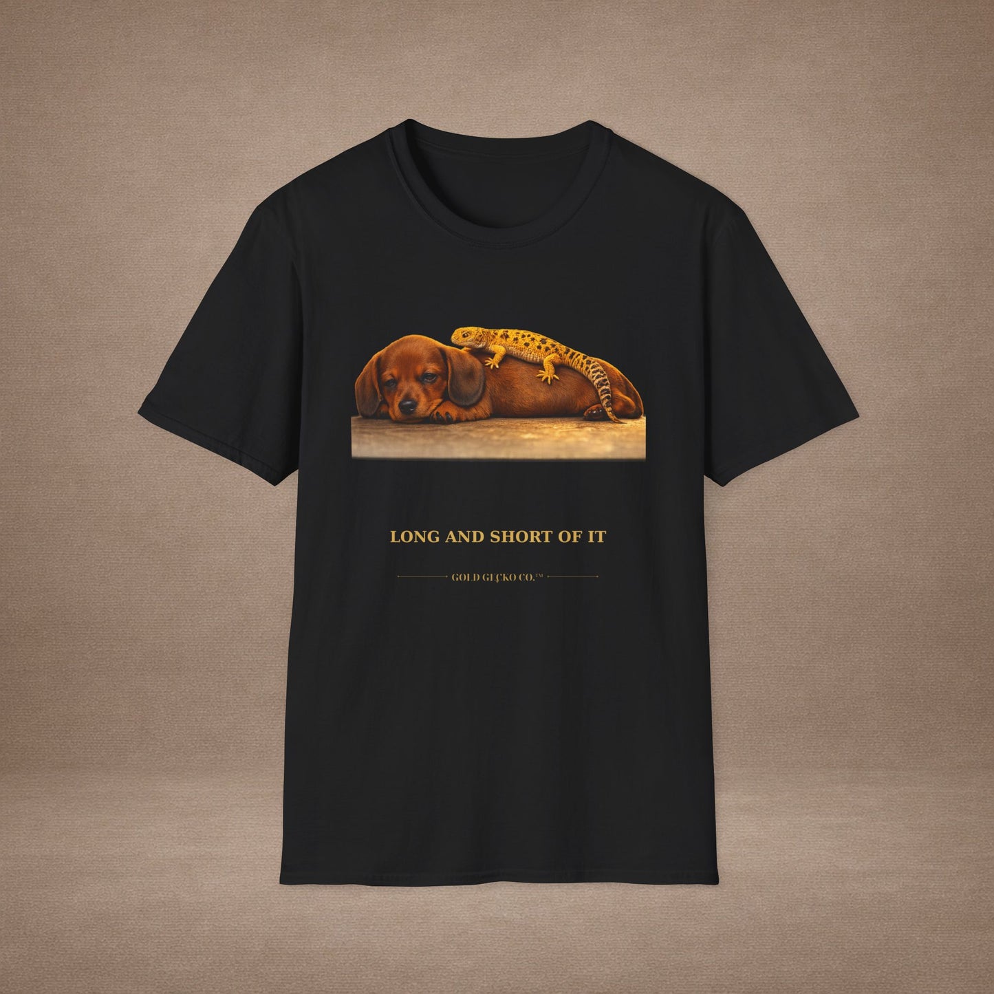 Dachshund — Long And Short Of It — cinematic photoreal portraits of beloved dog breeds paired w. Gold Gecko Co. Puppies & Geckos collection.