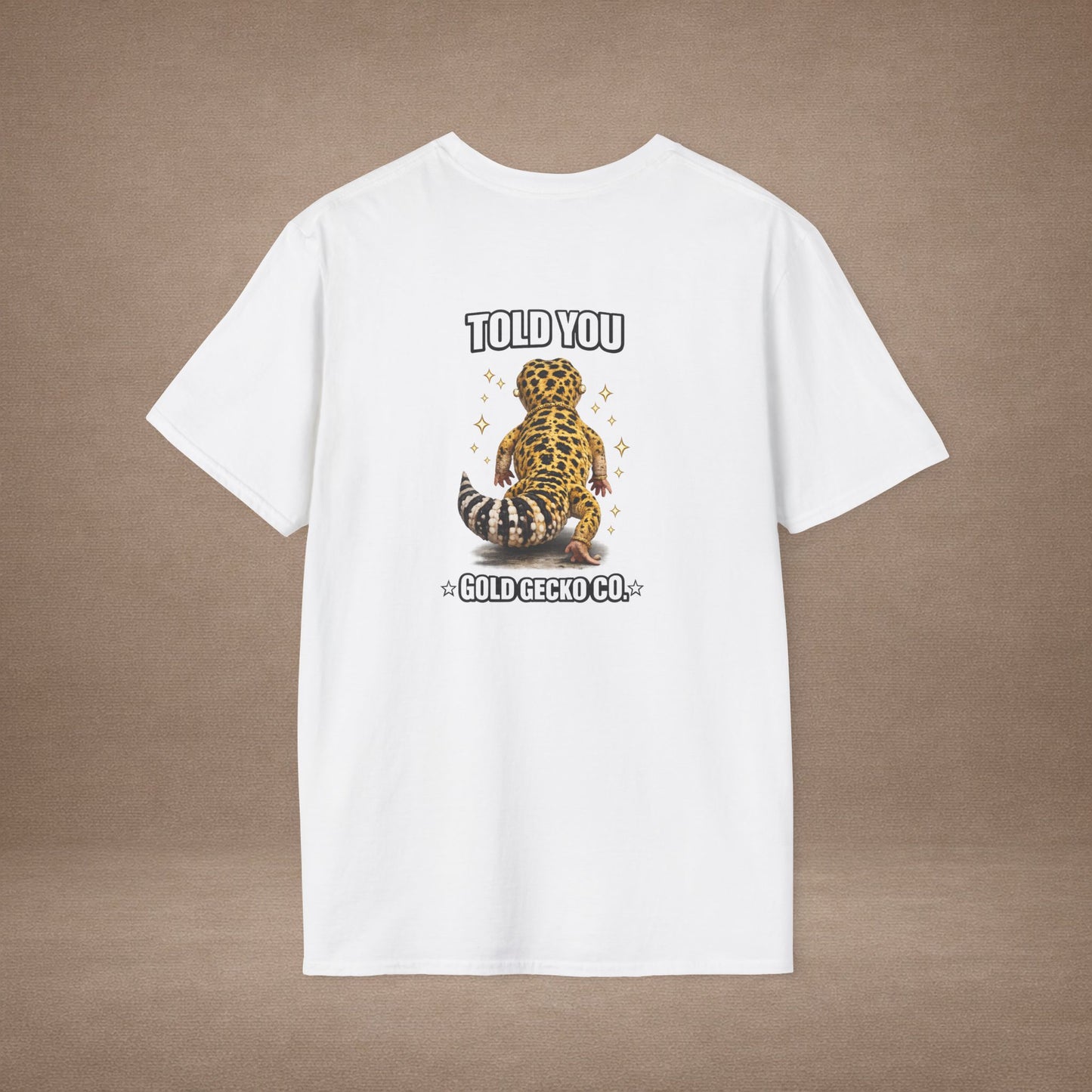 DESIGN #21 Wait For It… — Lounging Leopard Gecko Tee (Front & Back)