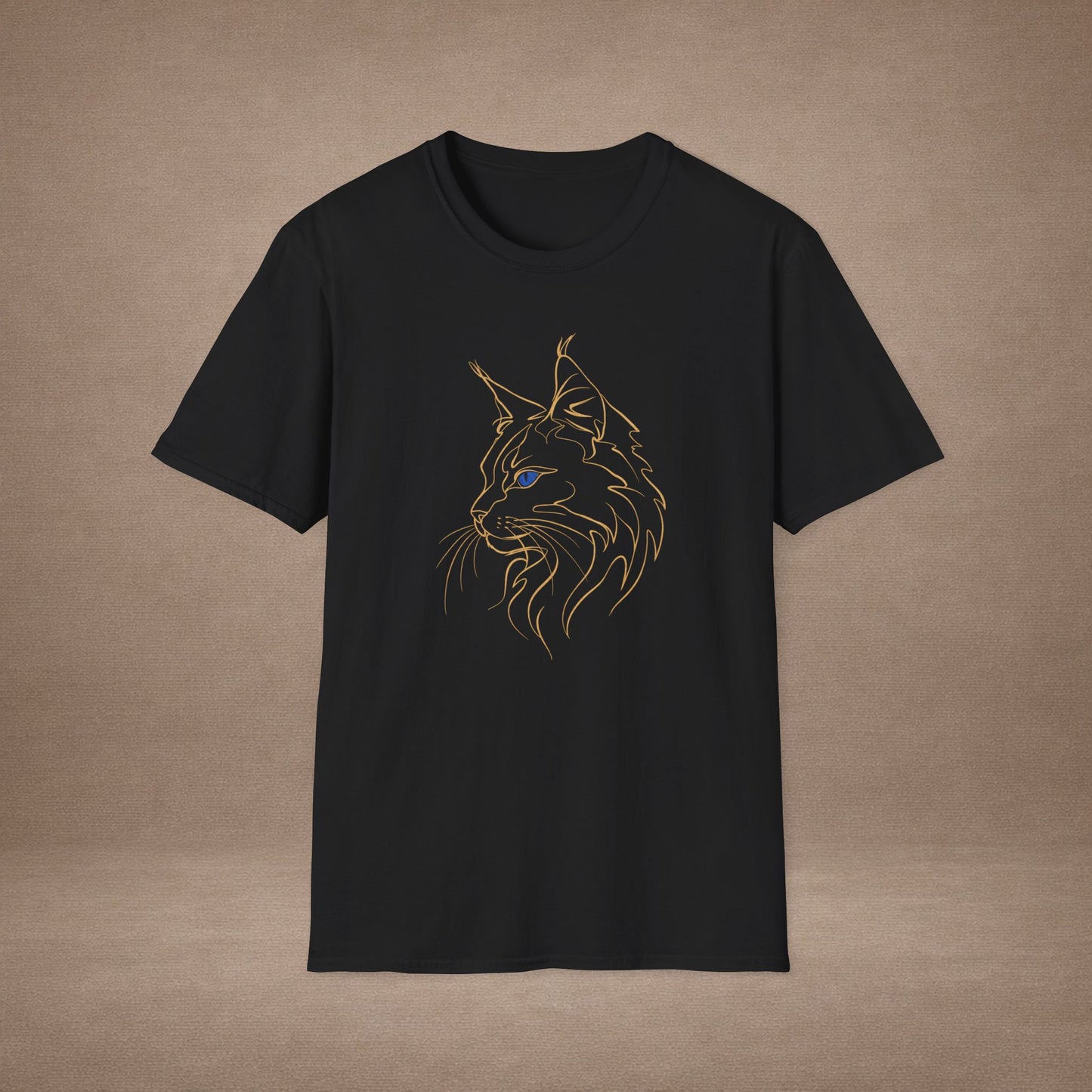 Sapphire Maine Coon single-line art with sapphire blue gem eye — Gold Gecko Co. Line & Gold collection (Dark)