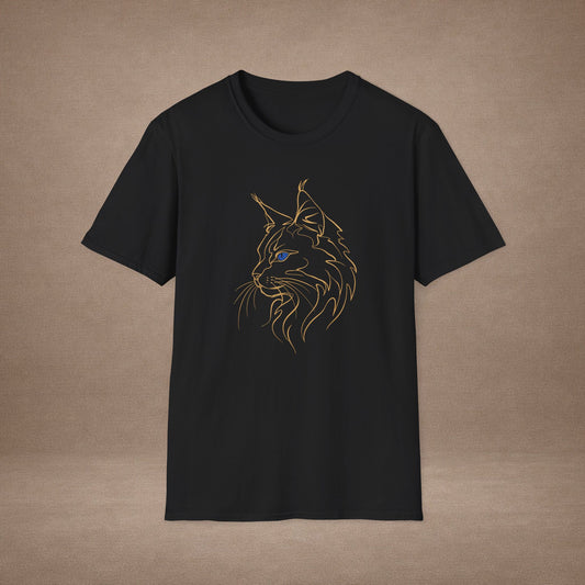 Sapphire Maine Coon single-line art with sapphire blue gem eye — Gold Gecko Co. Line & Gold collection (Dark)