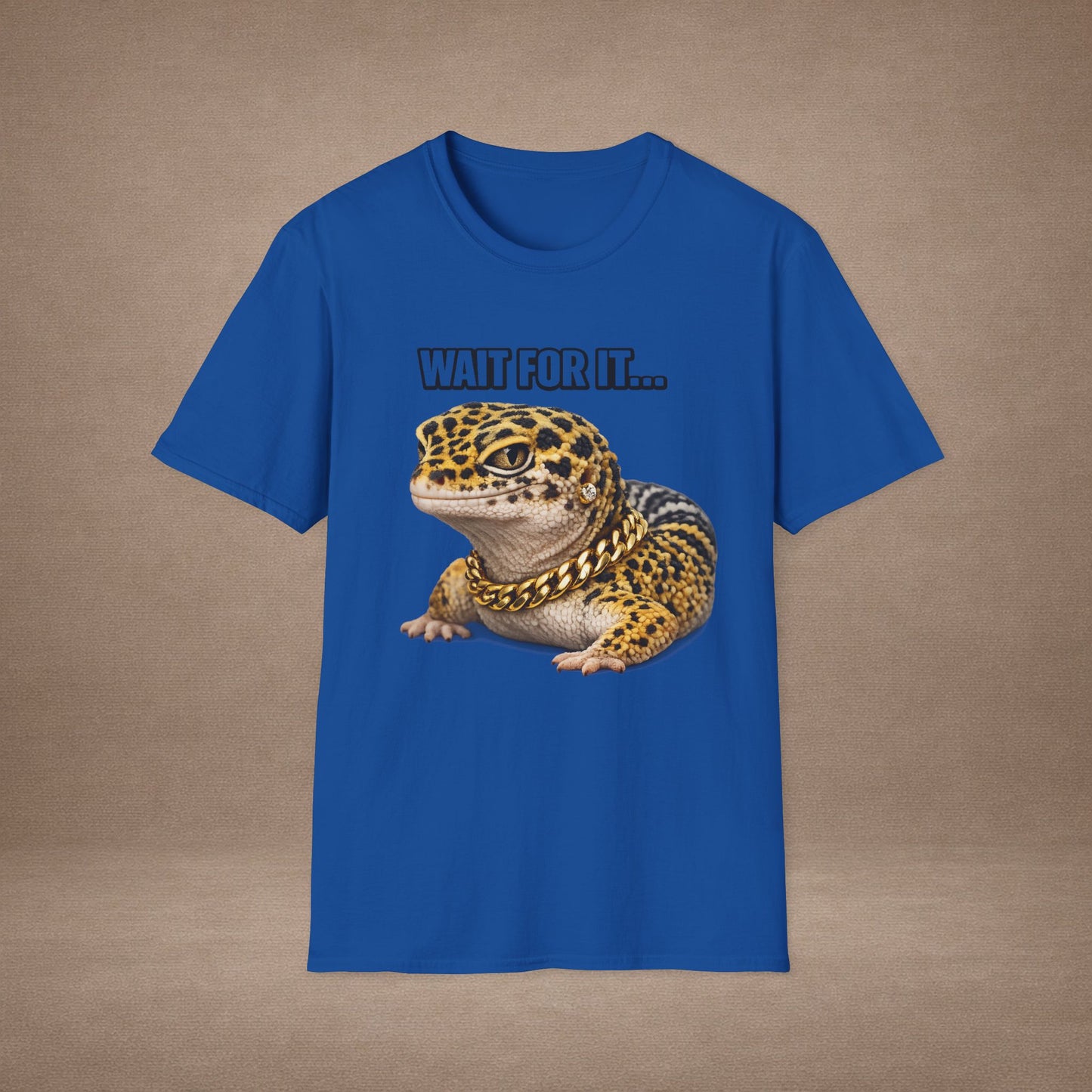 DESIGN #20 Wait For It… — Side-Eye Leopard Gecko Tee (Front & Back)- White Letters