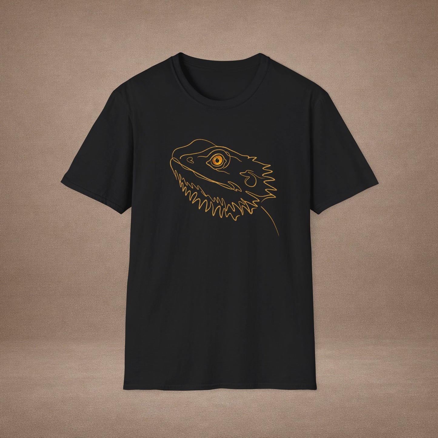 Amber Bearded Dragon single-line art with amber gold gem eye — Gold Gecko Co. Line & Gold collection (Dark)