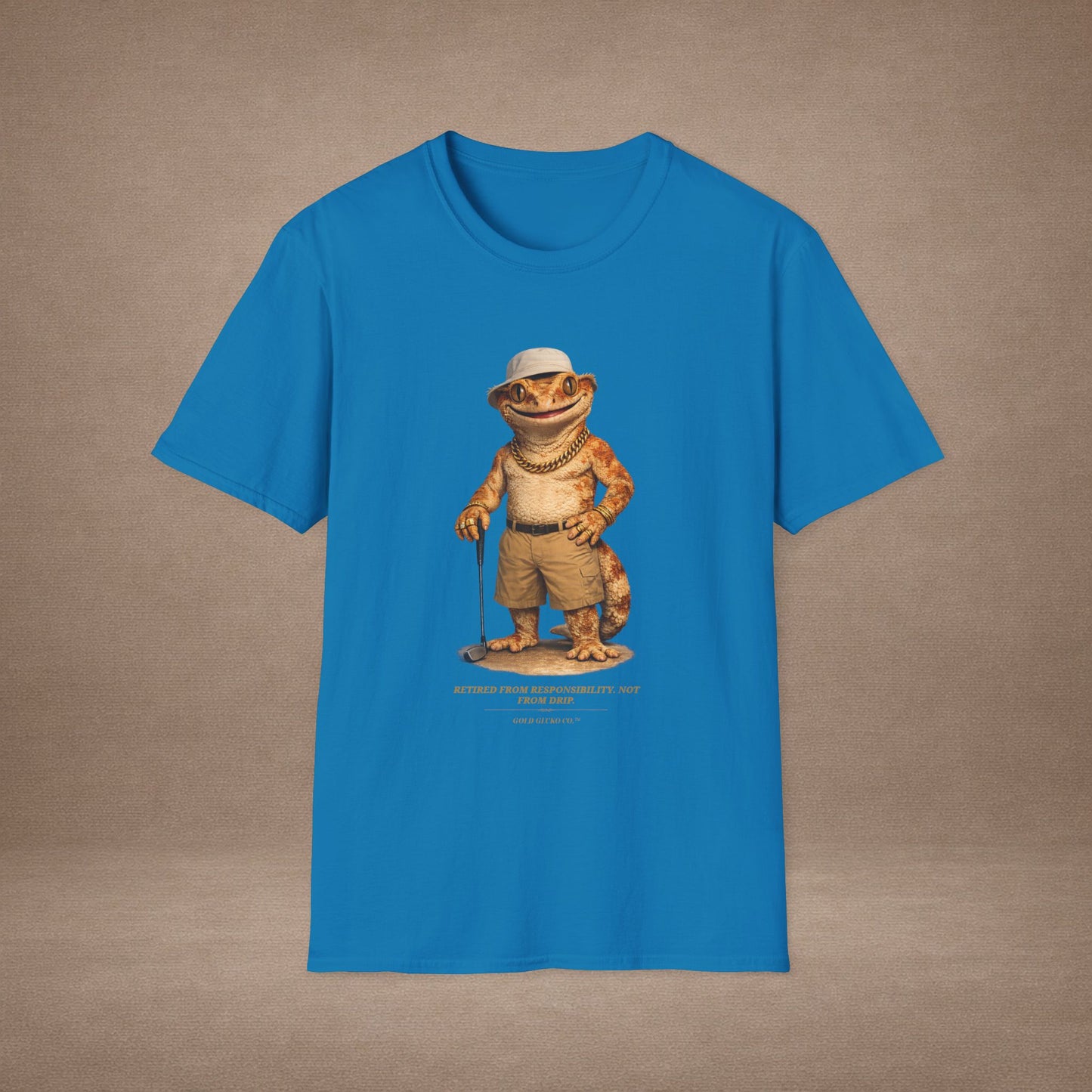 DESIGN #03-2-1 - Golf Dad (Crested - Golf Hat, Tan Shorts, Club, Grass)