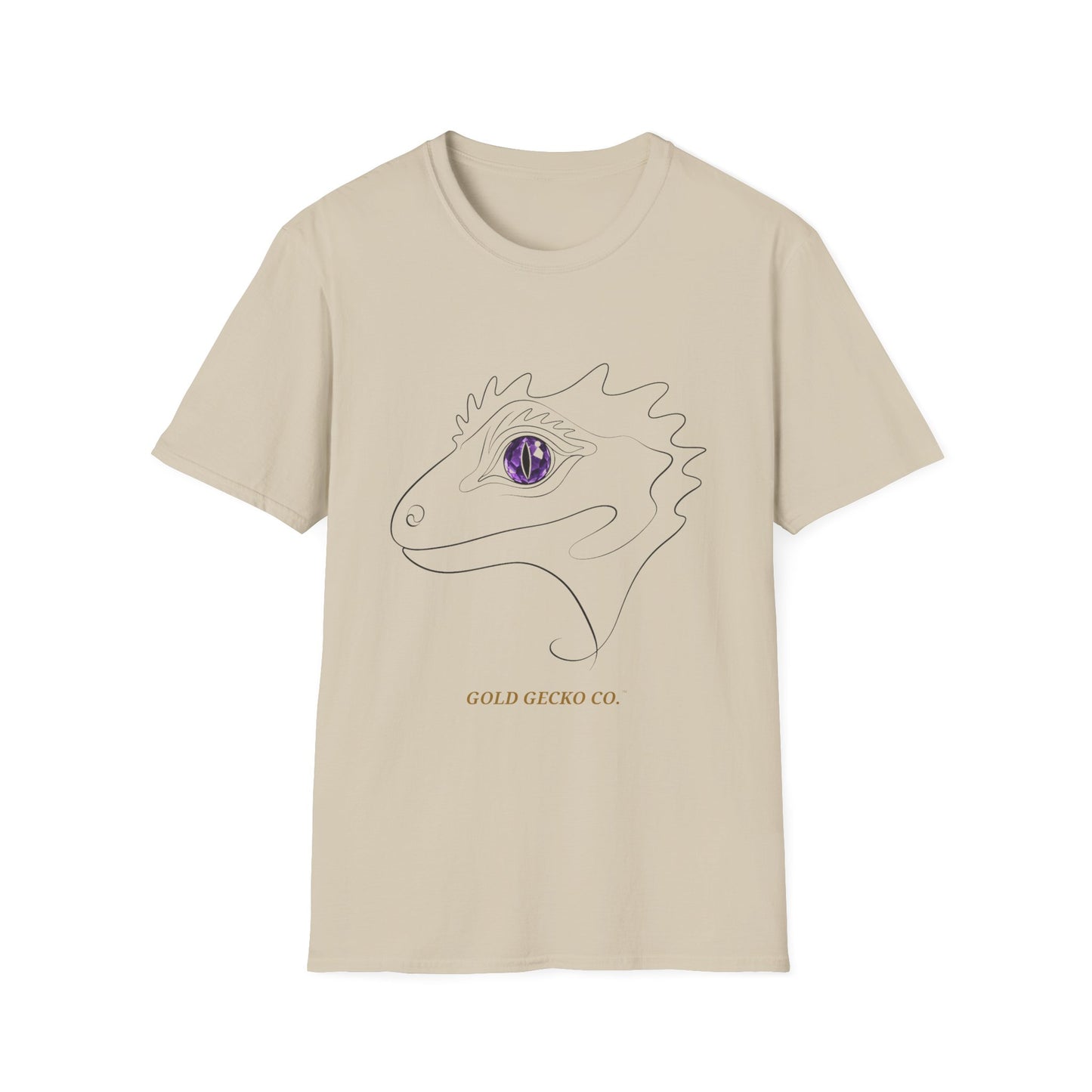 Amethyst Crested Gecko single-line art with amethyst purple gem eye — Gold Gecko Co. Line & Gold collection (Light)