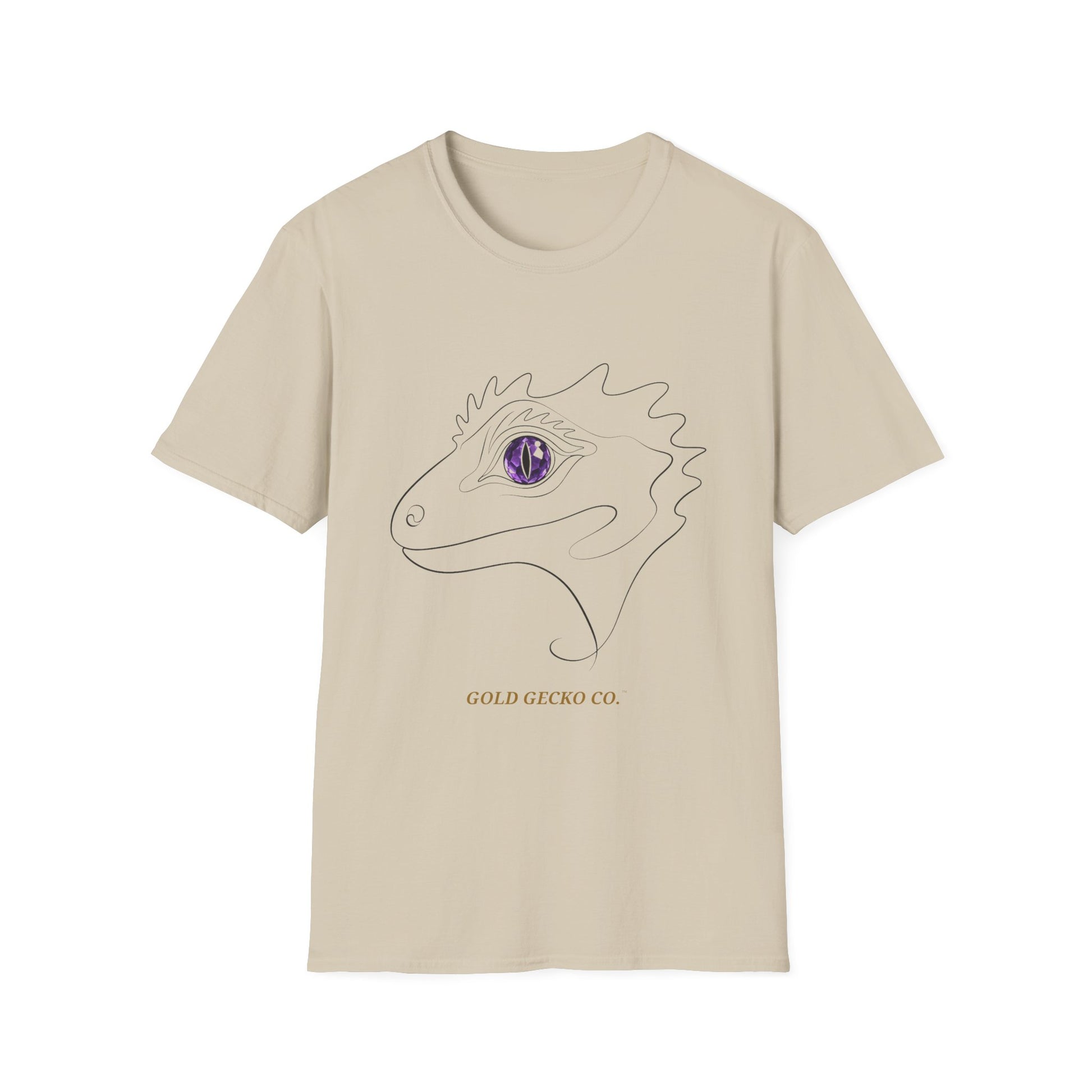 Amethyst Crested Gecko single-line art with amethyst purple gem eye — Gold Gecko Co. Line & Gold collection (Light)