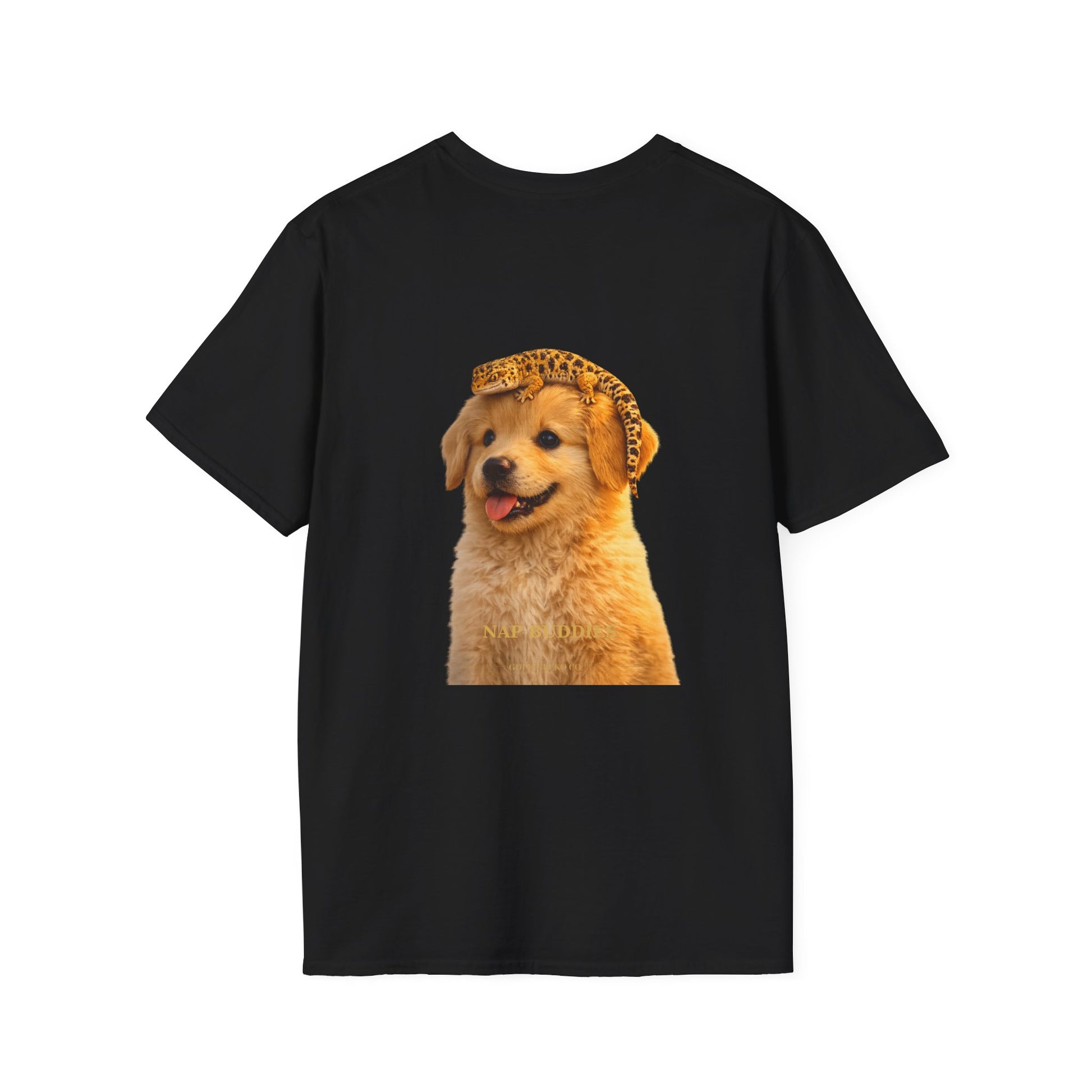 Golden Retriever — Nap Buddies — cinematic photoreal portraits of beloved dog breeds paired w. Gold Gecko Co. Puppies & Geckos collection.