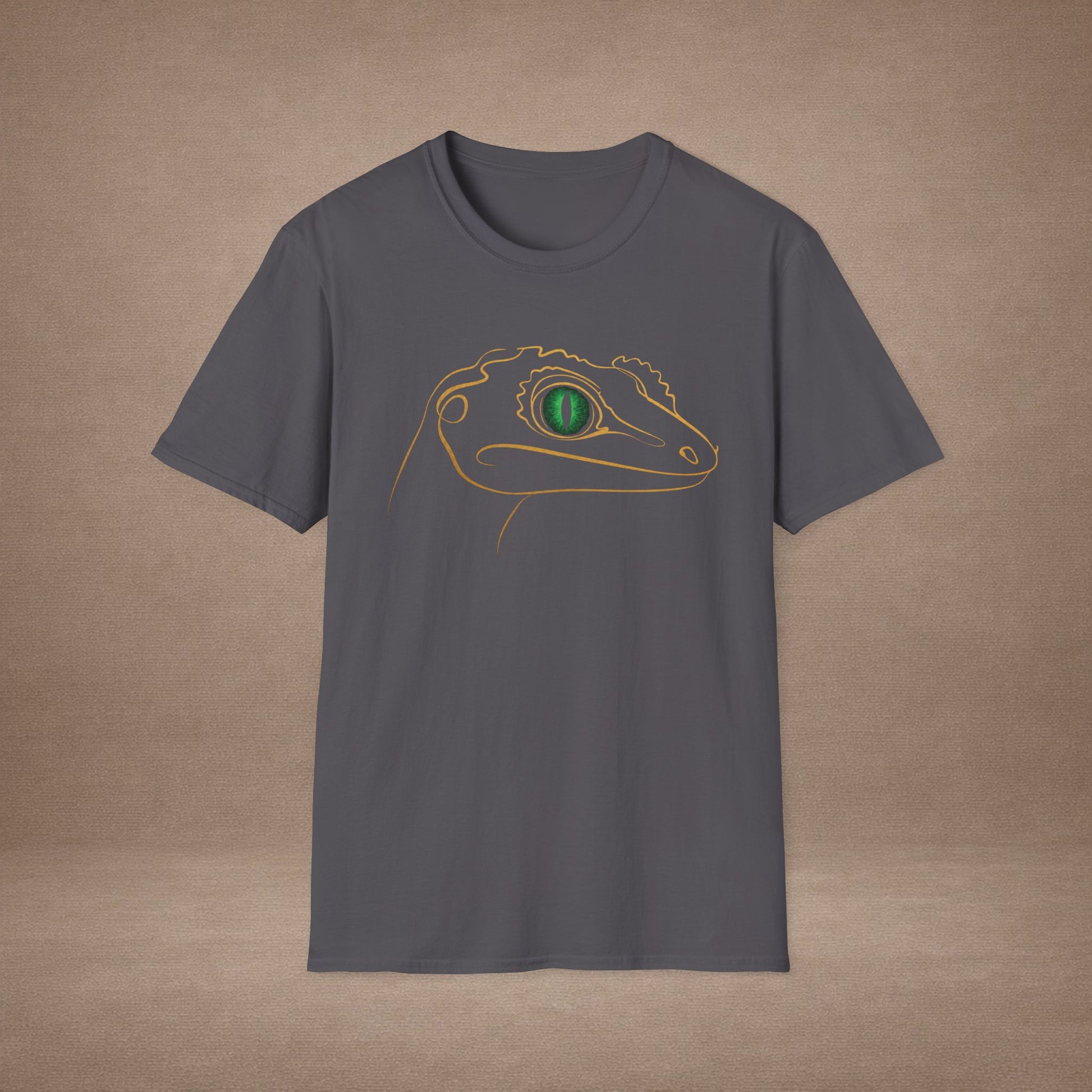 Emerald Gecko single-line art with emerald green gem eye — Gold Gecko Co. Line & Gold collection (Dark)