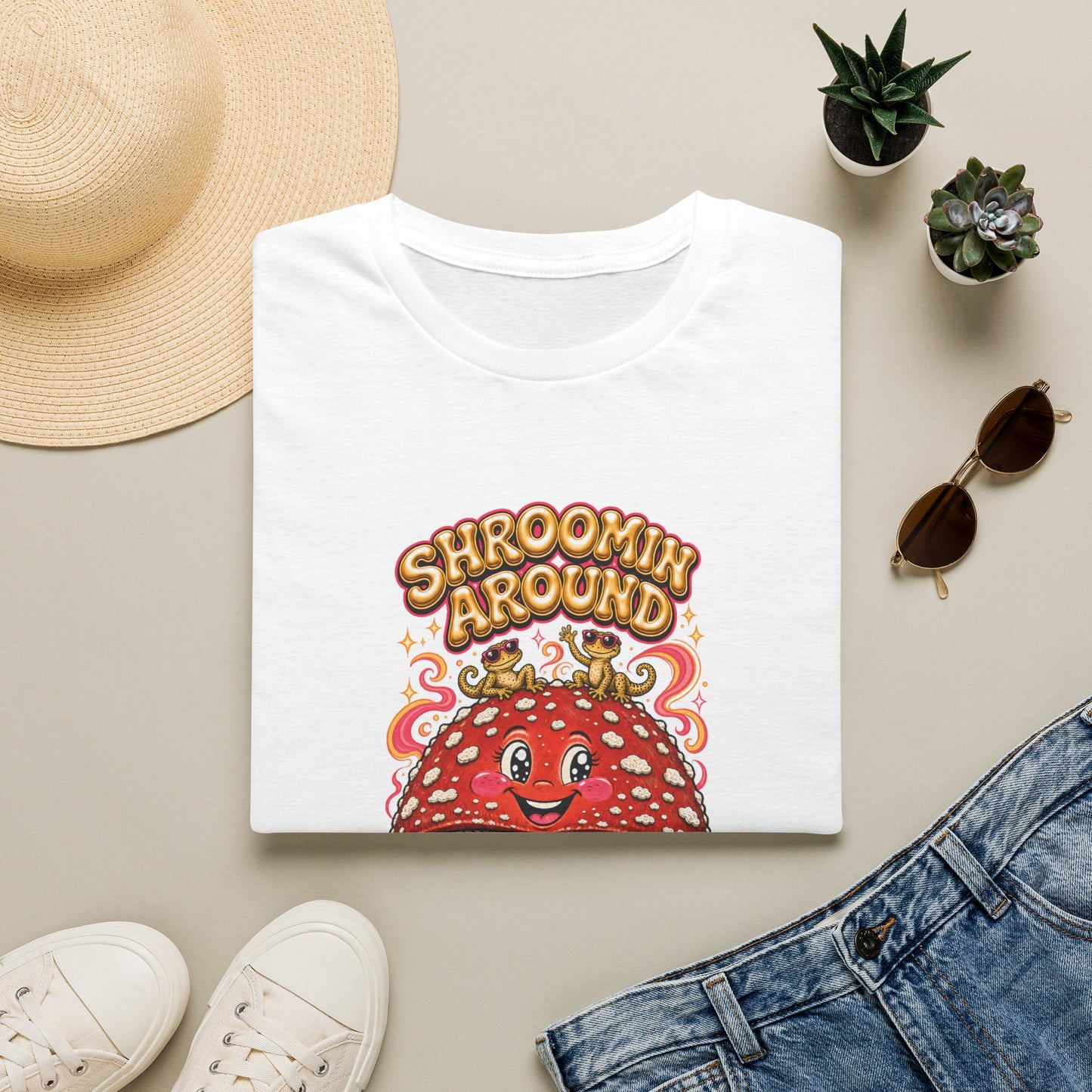 Shroomin' Around cottagecore mushroom & gecko t-shirt — Gold Gecko Co.