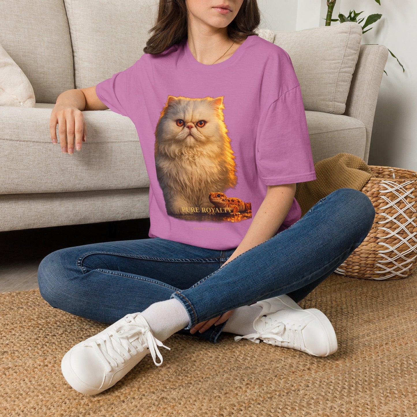 Persian — Pure Royalty — photoreal cat breed portraits paired with tiny gecko compani. Gold Gecko Co. Cats & Geckos collection.