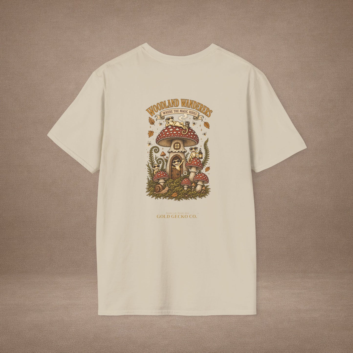 Toadstool Trip cottagecore mushroom & gecko t-shirt — Gold Gecko Co.