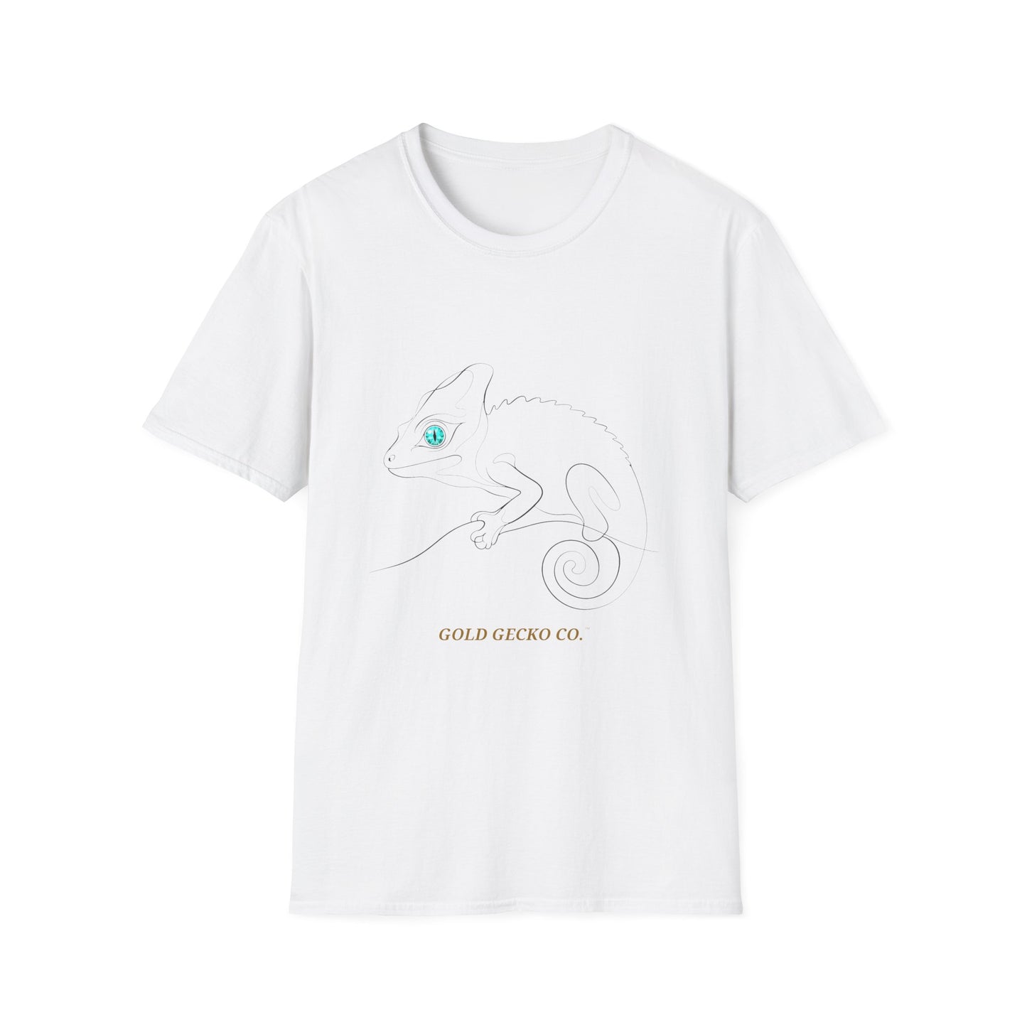 Turquoise Chameleon single-line art with turquoise gem eye — Gold Gecko Co. Line & Gold collection (Light)