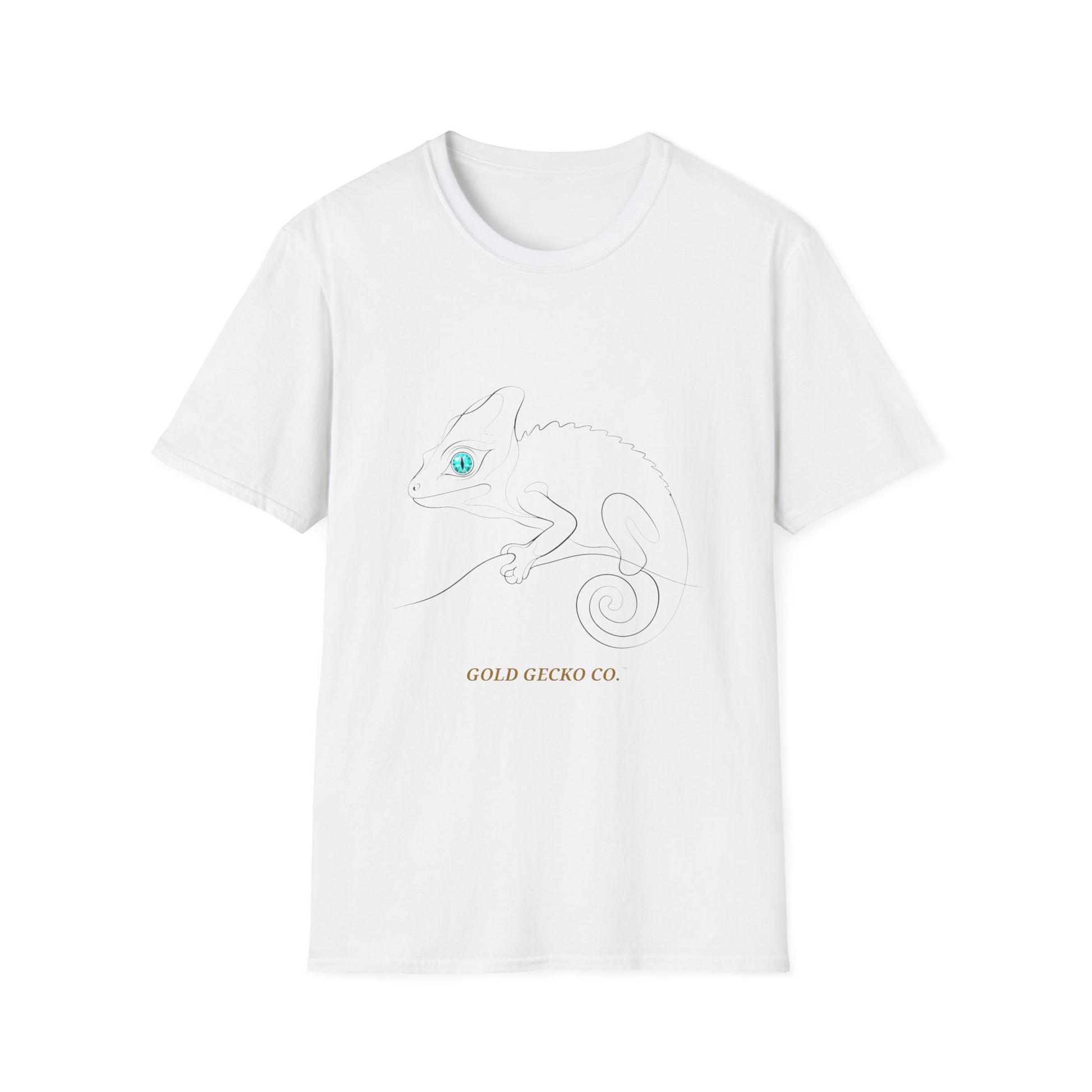 Turquoise Chameleon single-line art with turquoise gem eye — Gold Gecko Co. Line & Gold collection (Light)