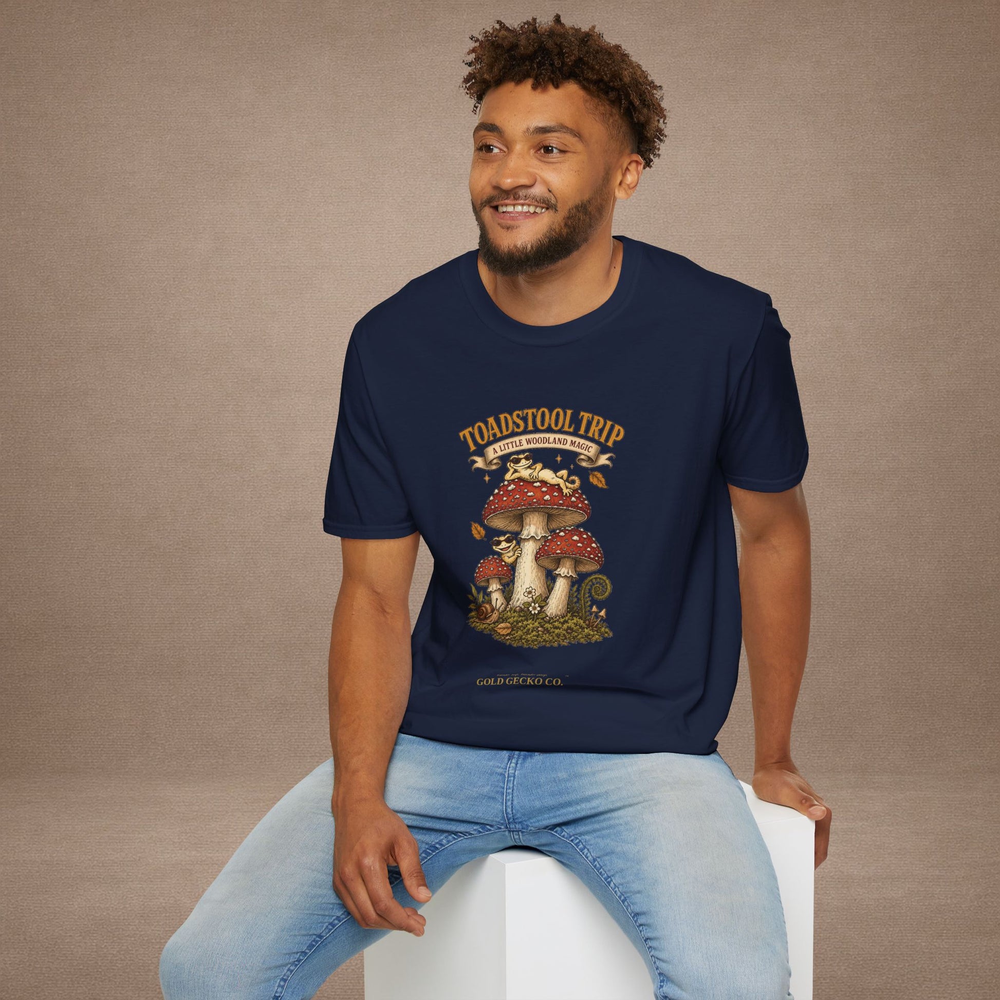 Toadstool Trip cottagecore mushroom & gecko t-shirt — Gold Gecko Co.