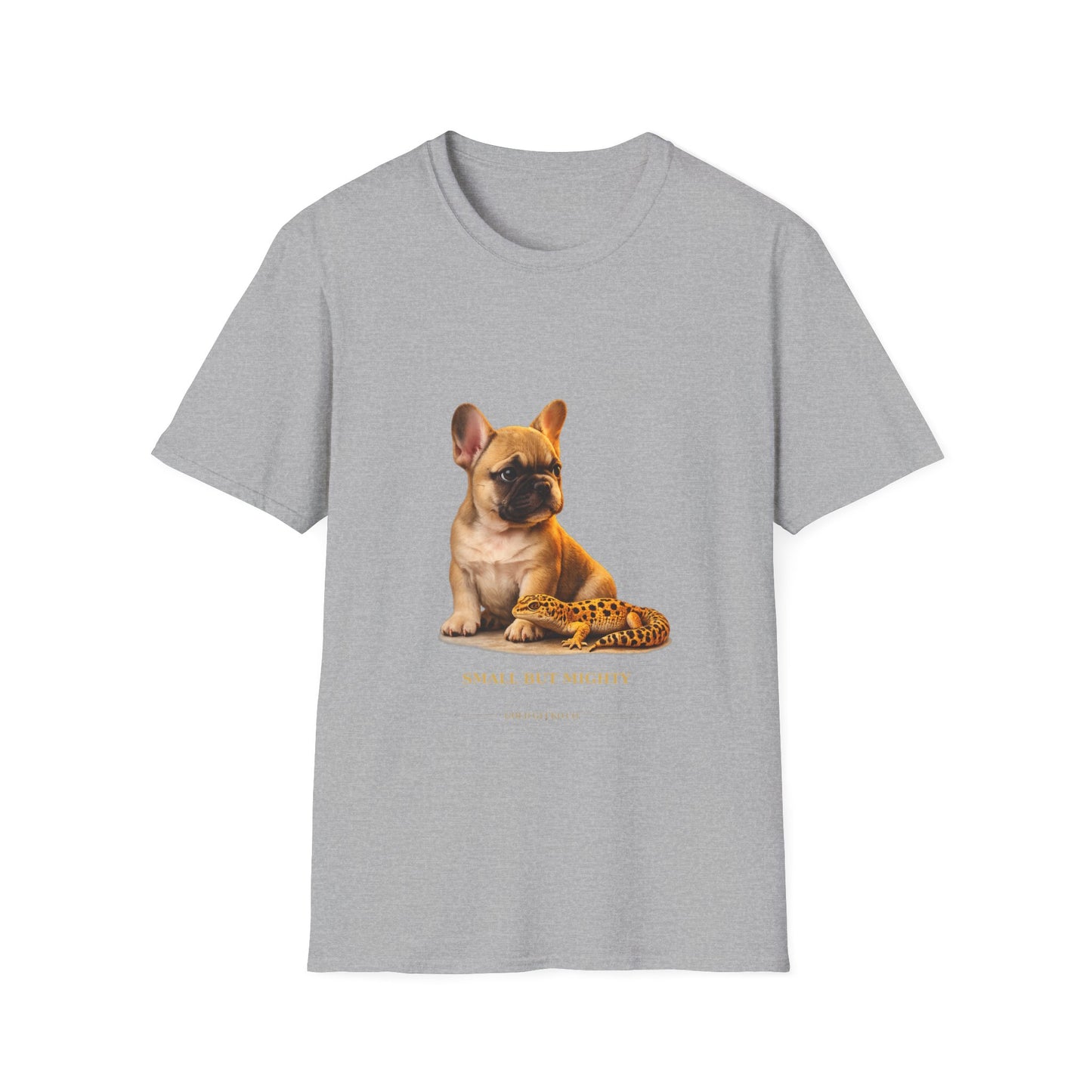 French Bulldog — Small But Mighty — cinematic photoreal portraits of beloved dog breeds paired w. Gold Gecko Co. Puppies & Geckos collection.
