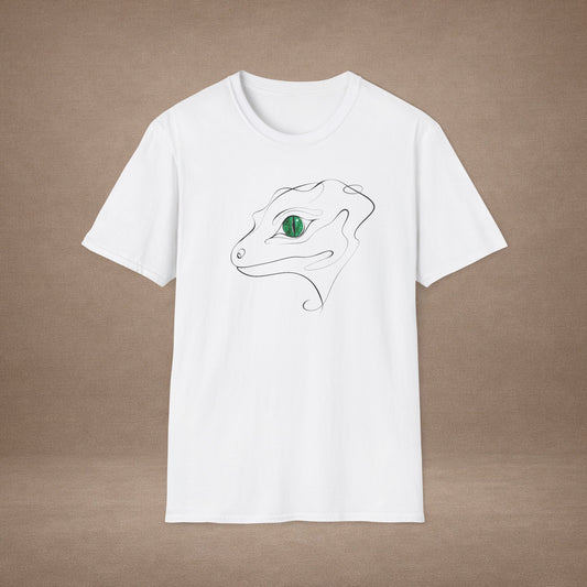 Emerald Gecko single-line art with emerald green gem eye — Gold Gecko Co. Line & Gold collection (Light)