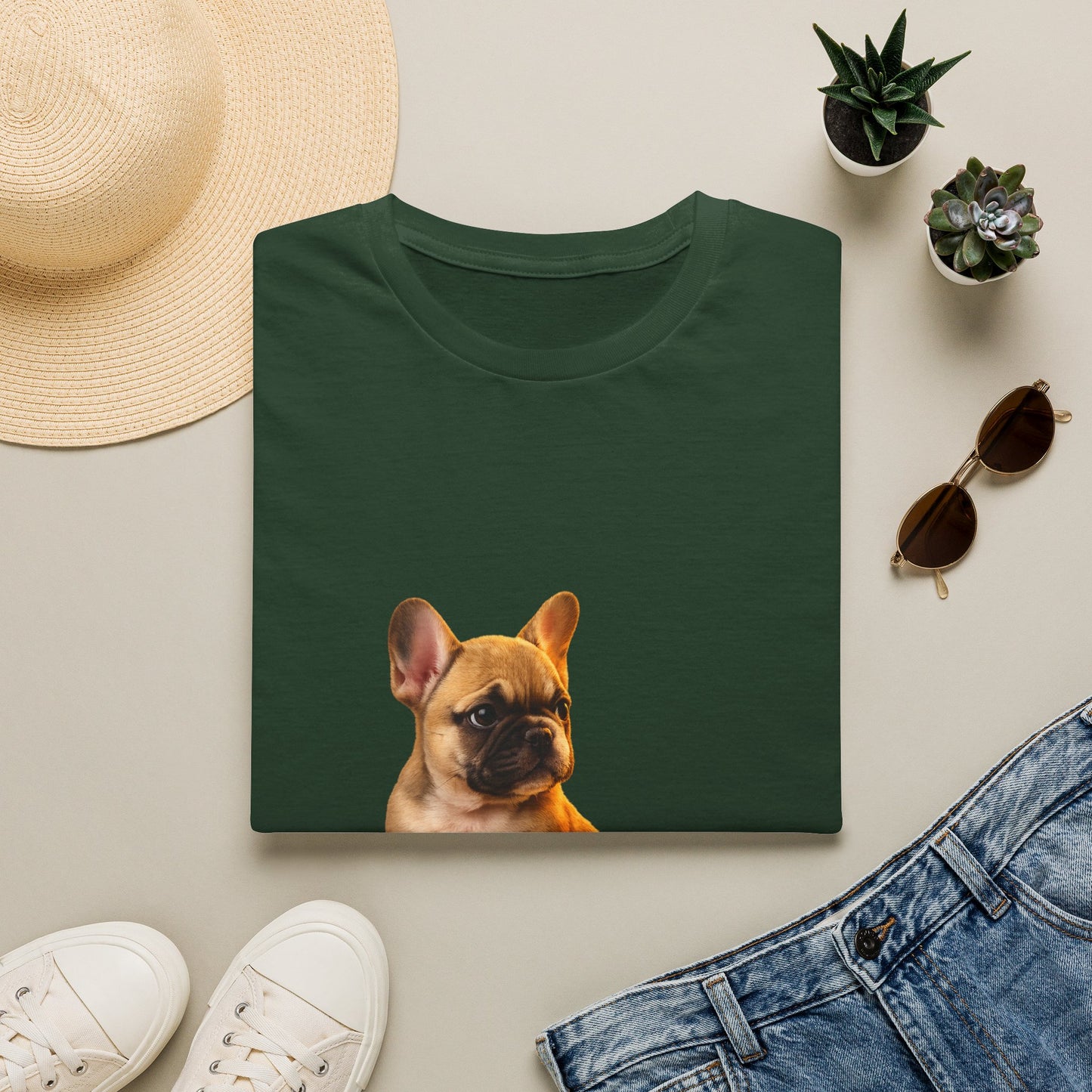 French Bulldog — Small But Mighty — cinematic photoreal portraits of beloved dog breeds paired w. Gold Gecko Co. Puppies & Geckos collection.