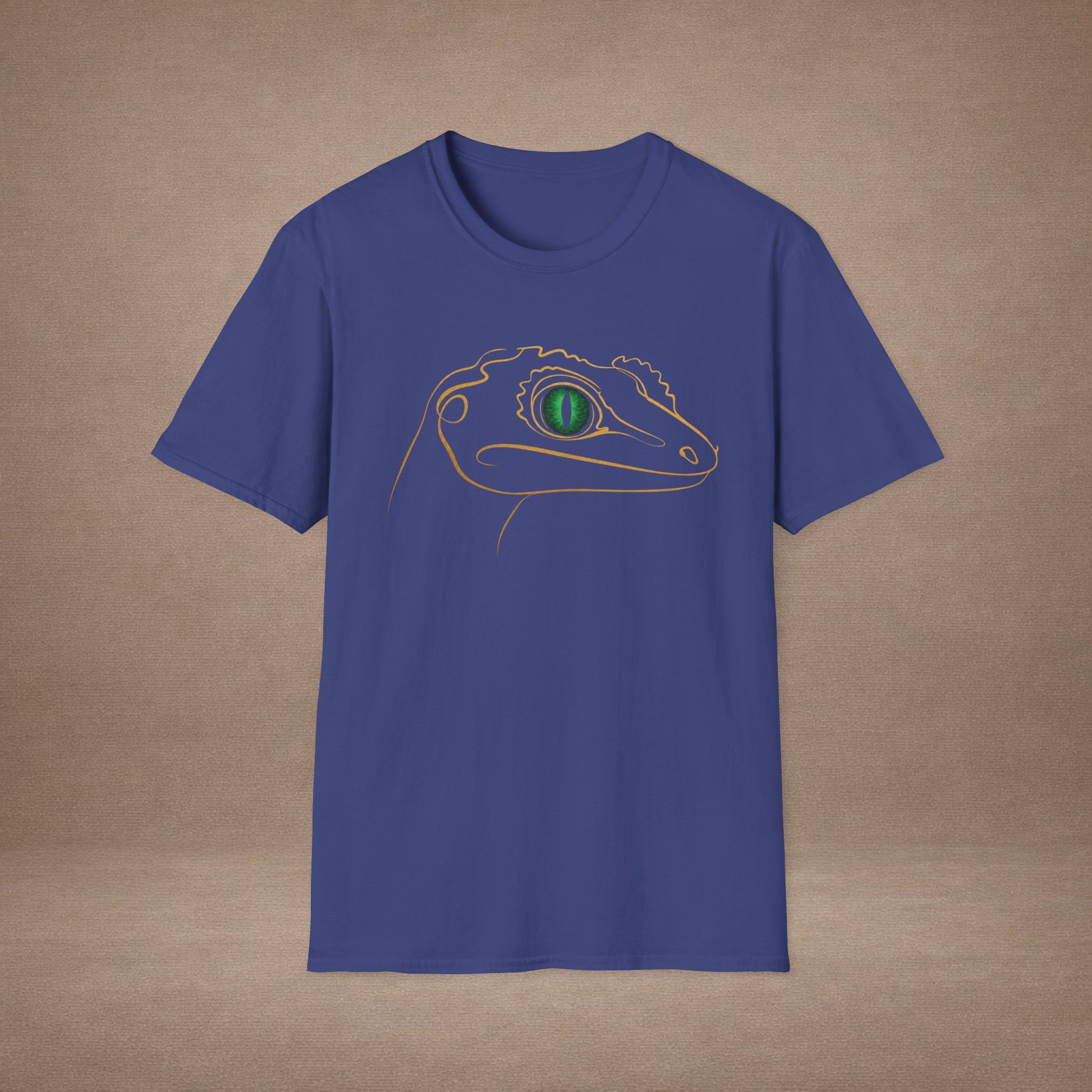 Emerald Gecko single-line art with emerald green gem eye — Gold Gecko Co. Line & Gold collection (Dark)