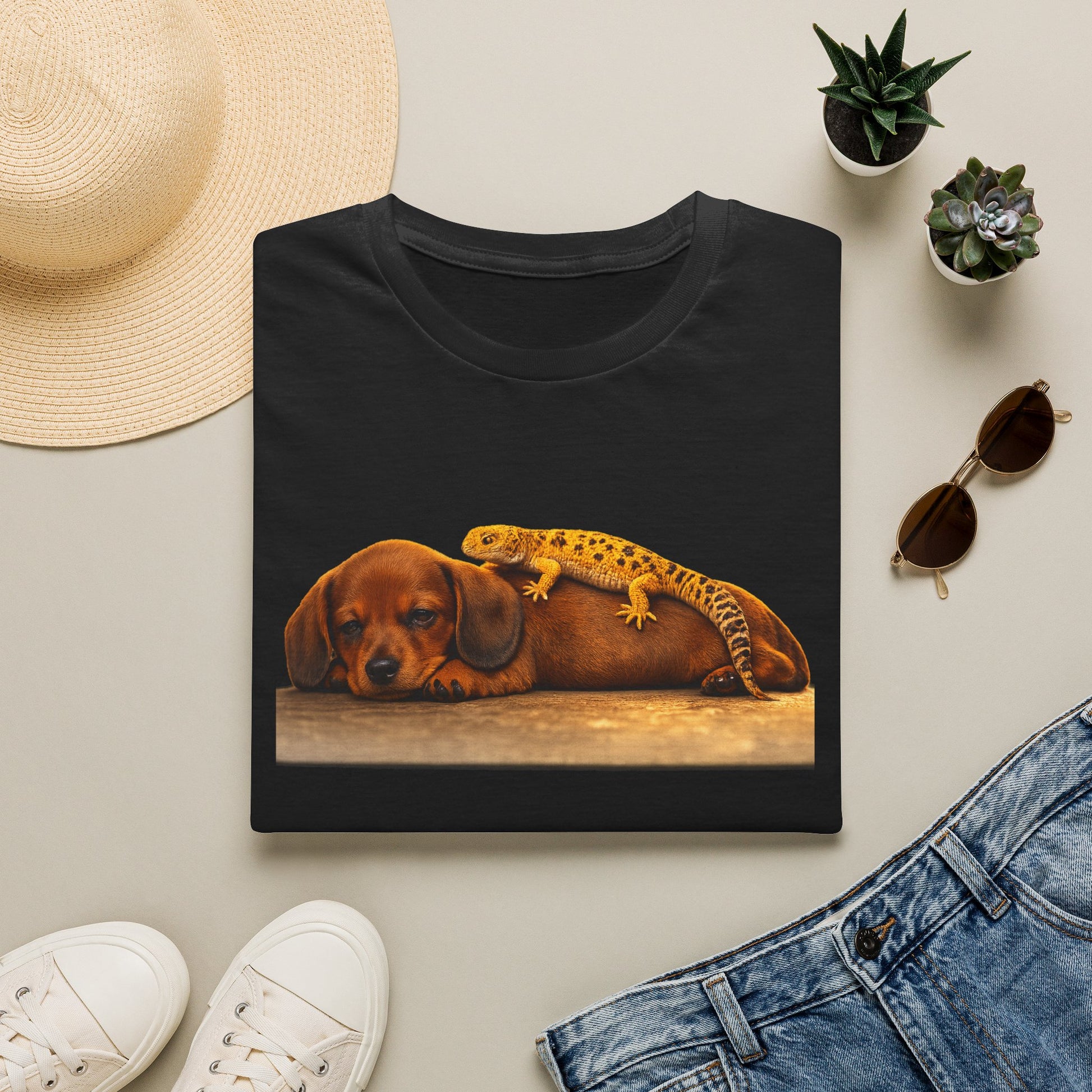Dachshund — Long And Short Of It — cinematic photoreal portraits of beloved dog breeds paired w. Gold Gecko Co. Puppies & Geckos collection.
