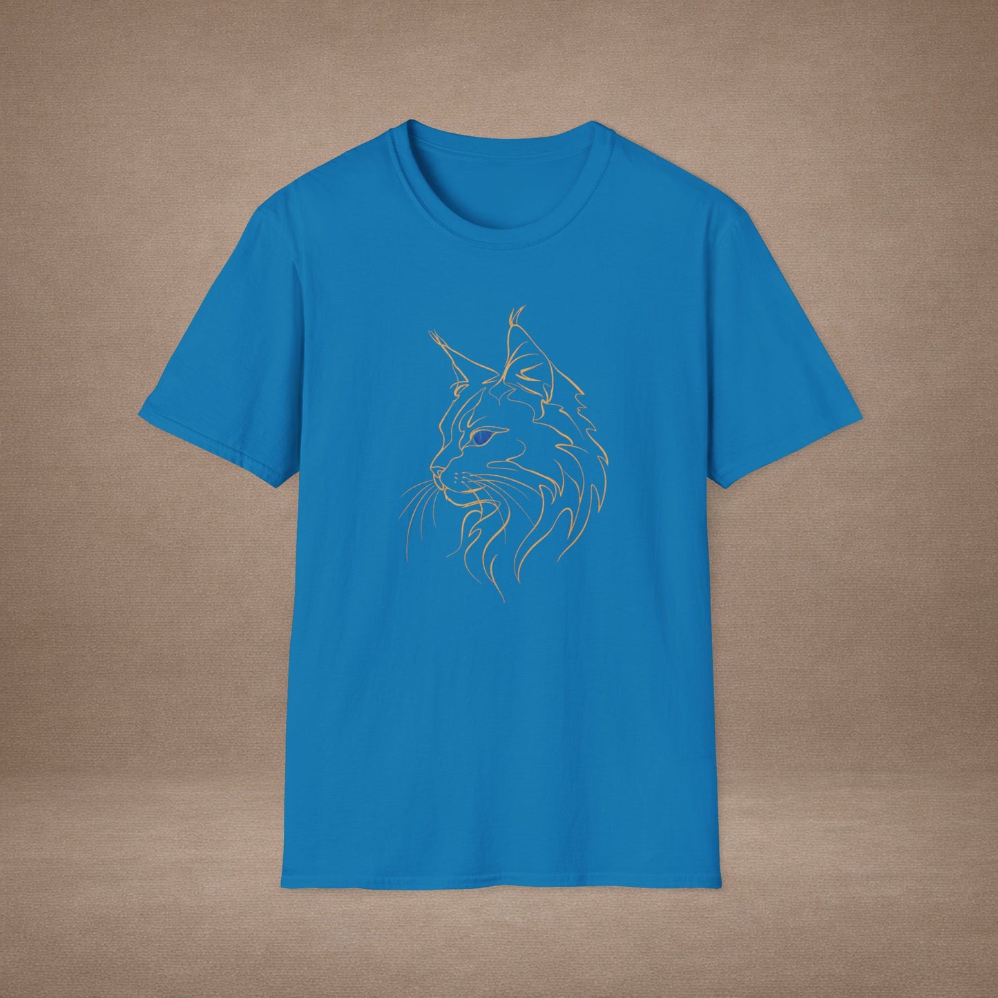 Sapphire Maine Coon single-line art with sapphire blue gem eye — Gold Gecko Co. Line & Gold collection (Dark)