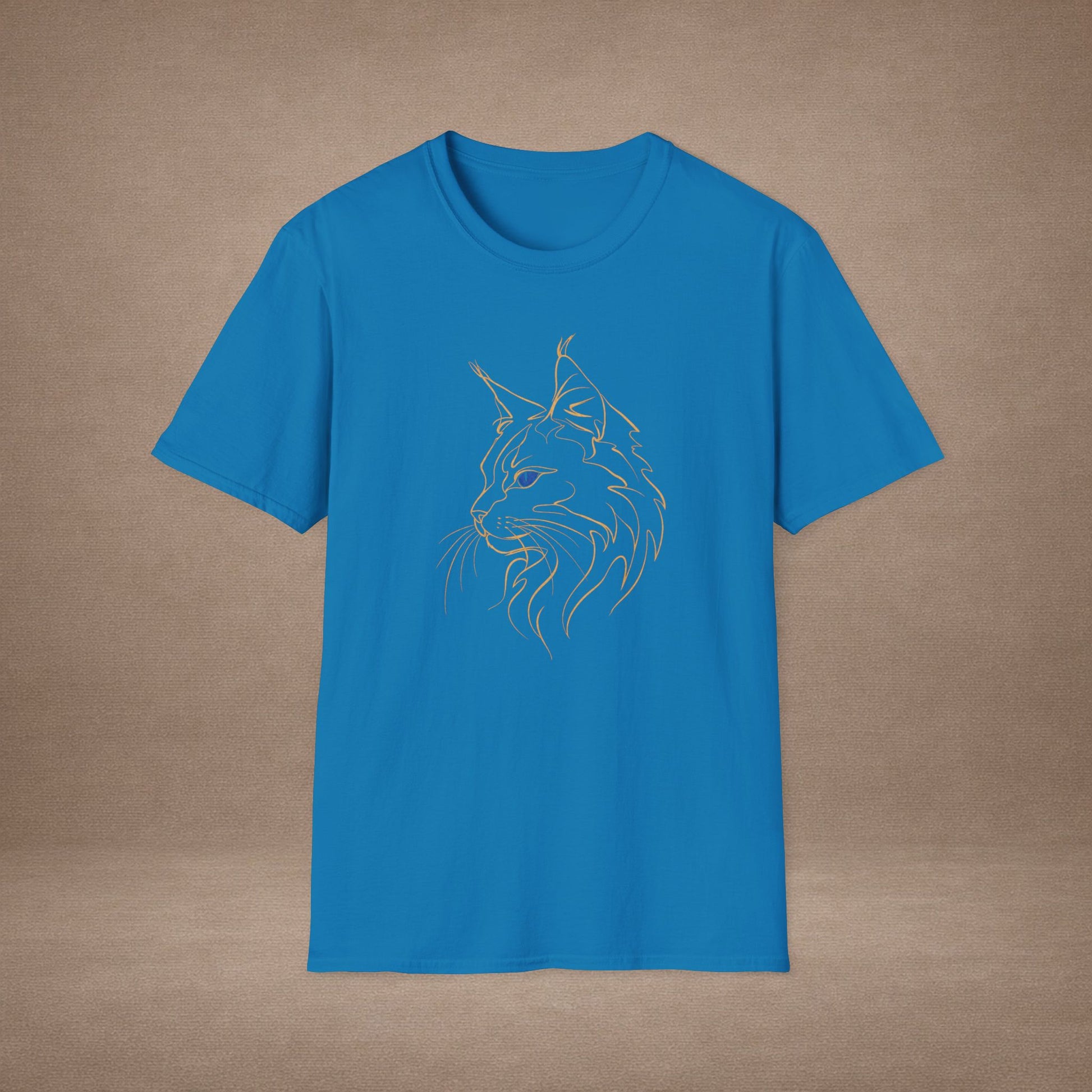 Sapphire Maine Coon single-line art with sapphire blue gem eye — Gold Gecko Co. Line & Gold collection (Dark)